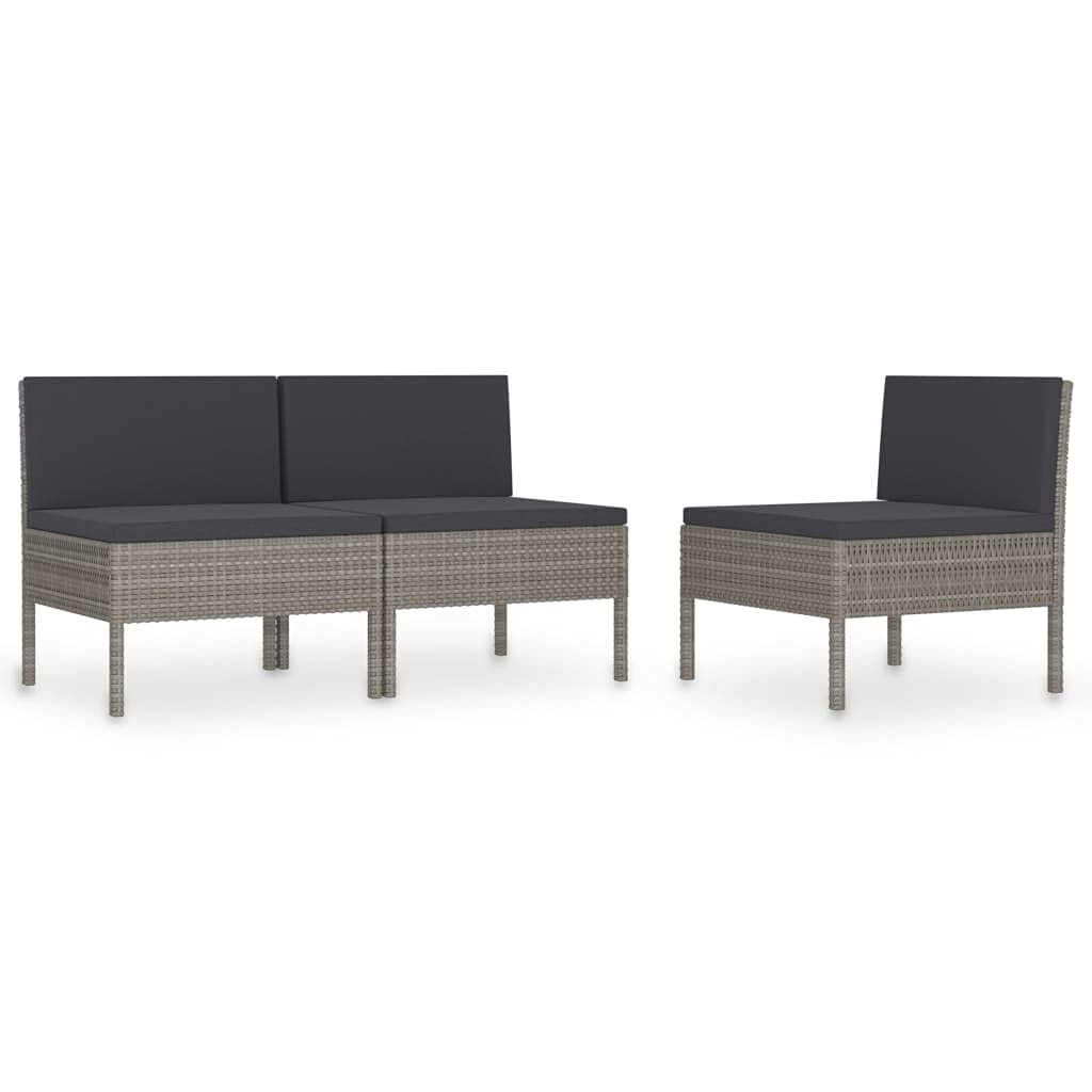 FAMIROSA 3-Piece Gray Poly Rattan Garden Chairs Set with Cushions - Outdoor Patio, Backyard, Poolside Lounge Furniture for Relaxing