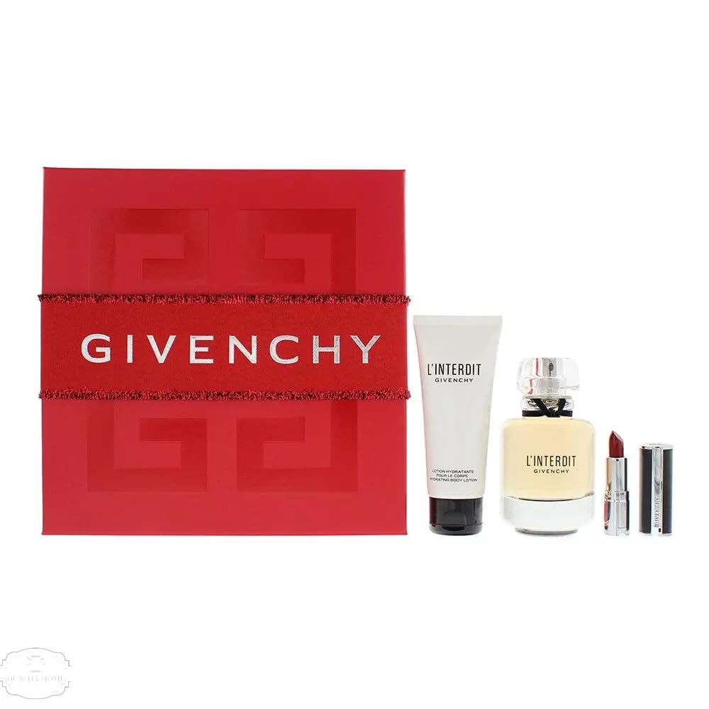 Givenchy L'Interdit Eau de Parfum Gift Set for Women - 1.7oz Perfume Spray, 2.5oz Body Lotion & 0.05oz Lipstick | Luxury Fragrance Trio for Date Night, Anniversary Gifts & Special Occasions