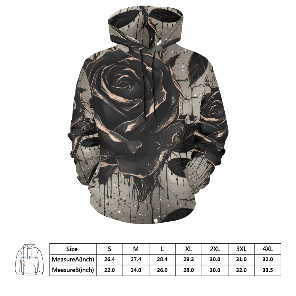 Gothic Black Rose Hoodie for Women - Dark Aesthetic Gothic Clothing for Casual Wear & Street Fashion