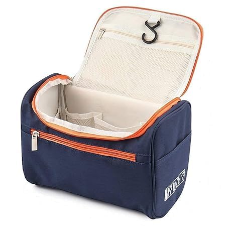 Keetly Cosmetic Organizer Travel Bag - Waterproof Makeup Storage Case with Dual Zipper & Hook, Elegant Dark Blue Toiletry Pouch for Women | Perfect for Travel, Gym, and Daily Makeup Organization