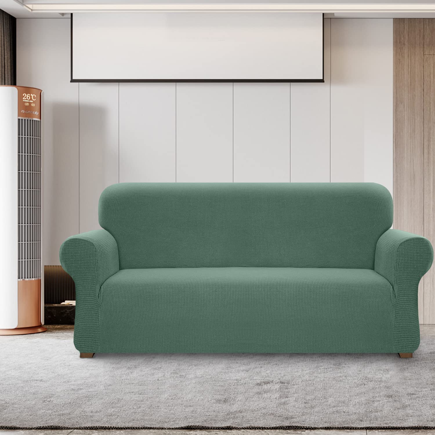 Premium Waterproof Stretch Sofa Cover for 3-Cushion Couch - Super Soft, Breathable, Pet-Proof Slipcover with Elastic Straps (Large, Matcha Green) - Perfect for Living Room, Family Room & Pet-Friendly Homes