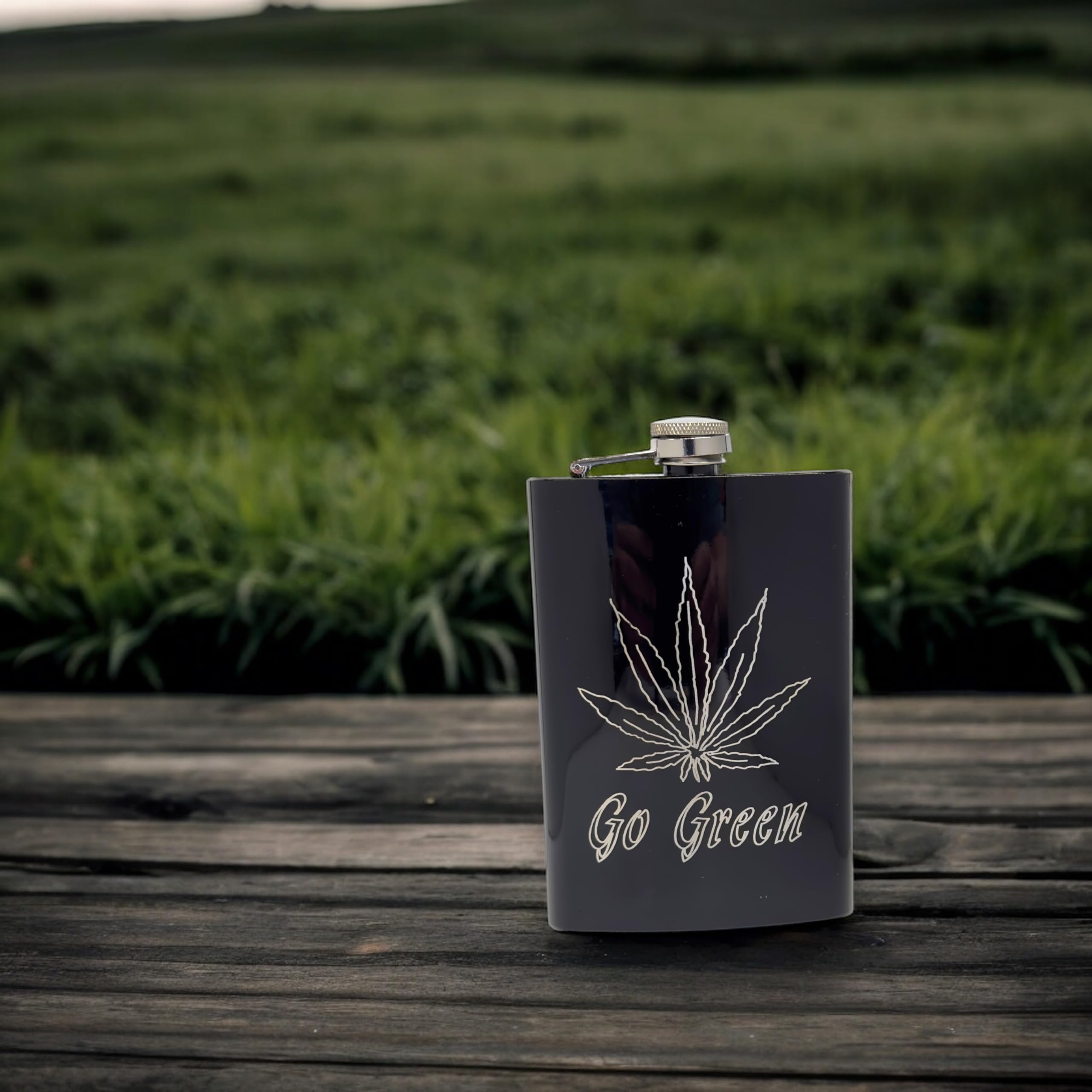 8oz Stainless Steel Black Pot Leaf 