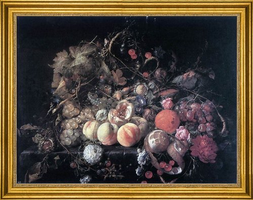 Cornelis De Heem Still-Life with Flowers and Fruit - 18x24 Inch Premium Canvas Art Print with Gold Frame - Perfect for Living Room, Bedroom & Office Wall Decor