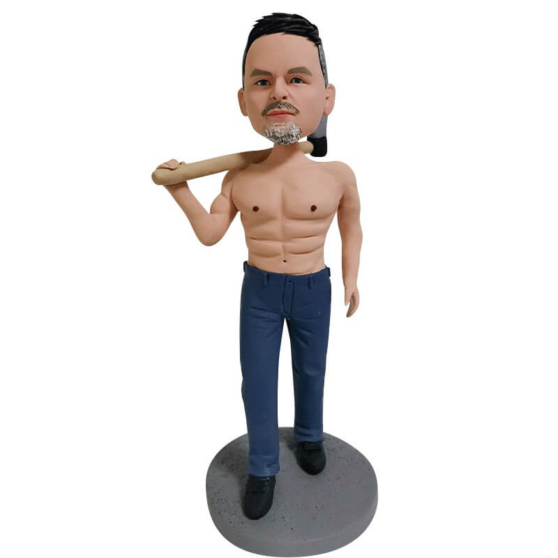 Custom Muscled Man With Axe Bobblehead - Unique Handmade Collectible Figurine for Desk Decor, Gifts for Men, Fantasy Lovers & Action Figure Enthusiasts - Perfect for Office, Gaming Room & Man Cave Decor