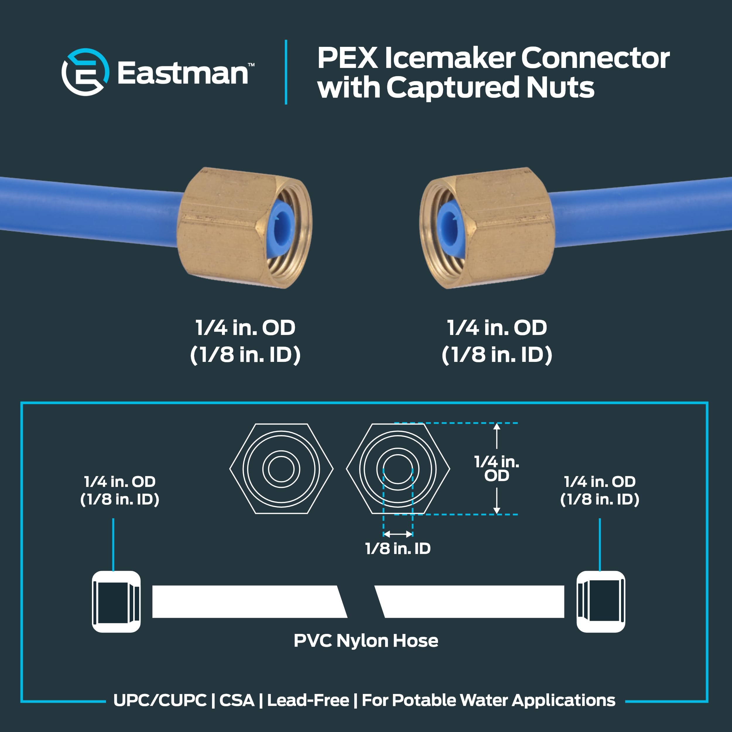 10 Foot Flexible PEX Ice Maker Water Line with Brass Fittings - Durable Refrigerator Water Supply Tube for Home & Commercial Use - Perfect for Under Sink, Refrigerator & Ice Machine Installations