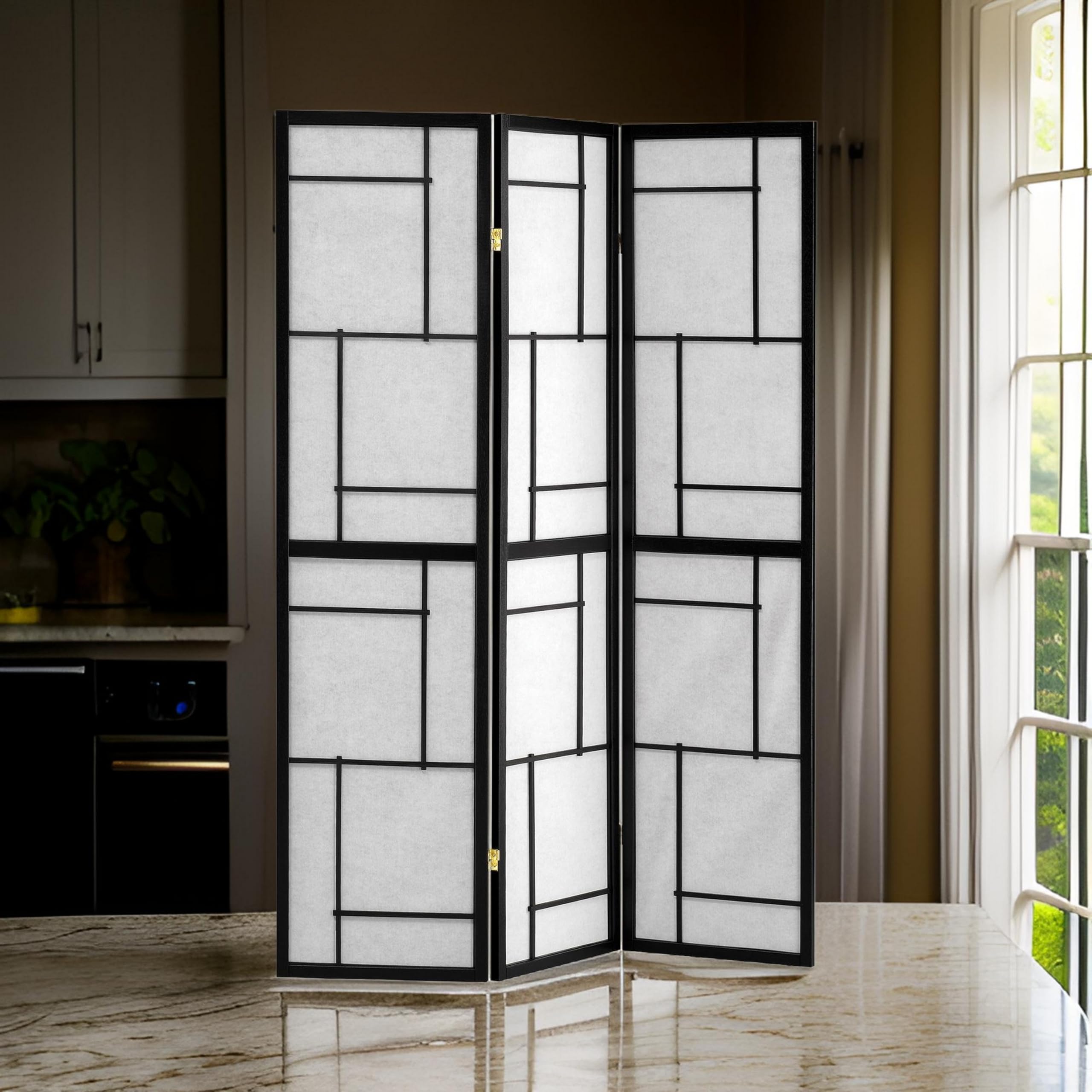 Stylish Black Room Divider by Benzara - Perfect for Home Office, Living Room & Bedroom Privacy