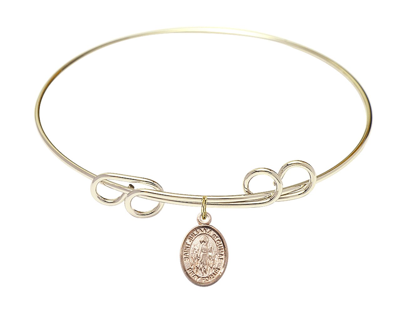 8 Inch Round Double Loop Bangle Bracelet with St. Juliana of Cumae Charm - Vintage Inspired Jewelry for Women, Gift for Her, Perfect for Weddings, Parties & Everyday Wear