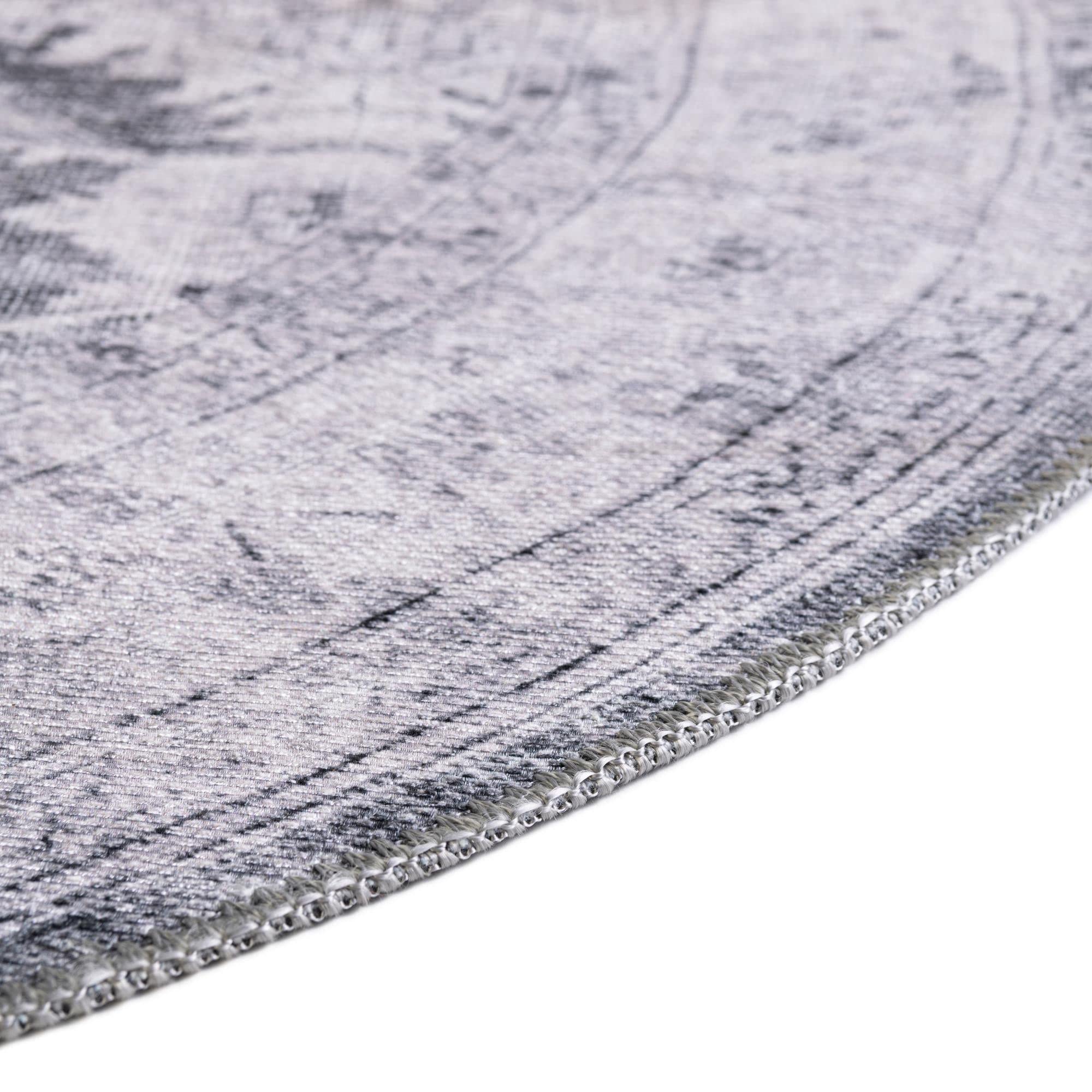 Unique Loom Revival Collection Traditional Medallion Border Round Area Rug 5' x 5' in Charcoal & Ivory - Perfect for Living Room, Bedroom or Dining Room Decor