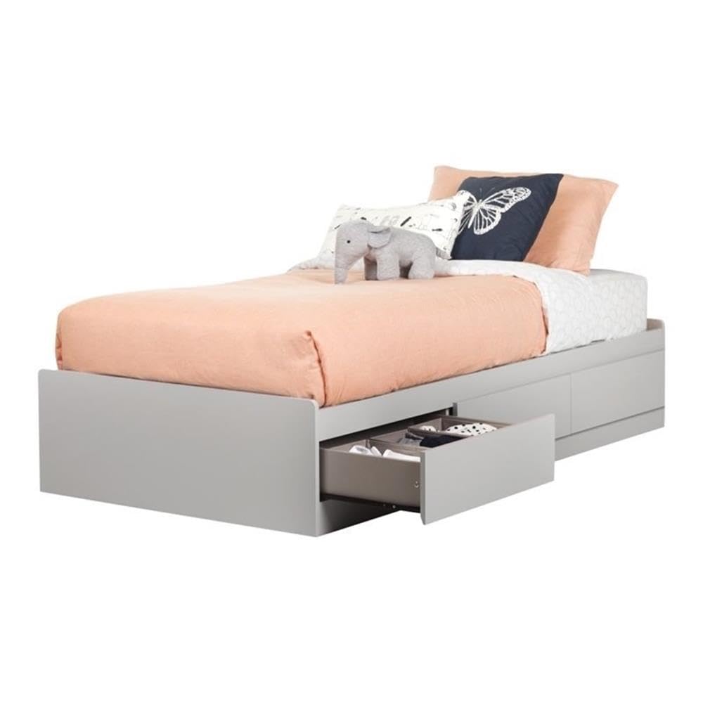 Rosebery Twin Size Kids Platform Bed with 3 Drawers, Wood Slat Support - No Box Spring Needed, Light Grey - Perfect for Small Bedrooms & Kids' Room Decor