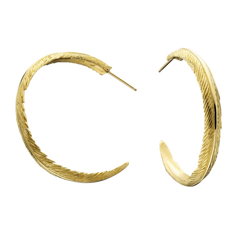 14K Yellow Gold Feather Earrings for Women - Delicate Narrow Feather Design - Perfect for Weddings, Parties & Everyday Elegance