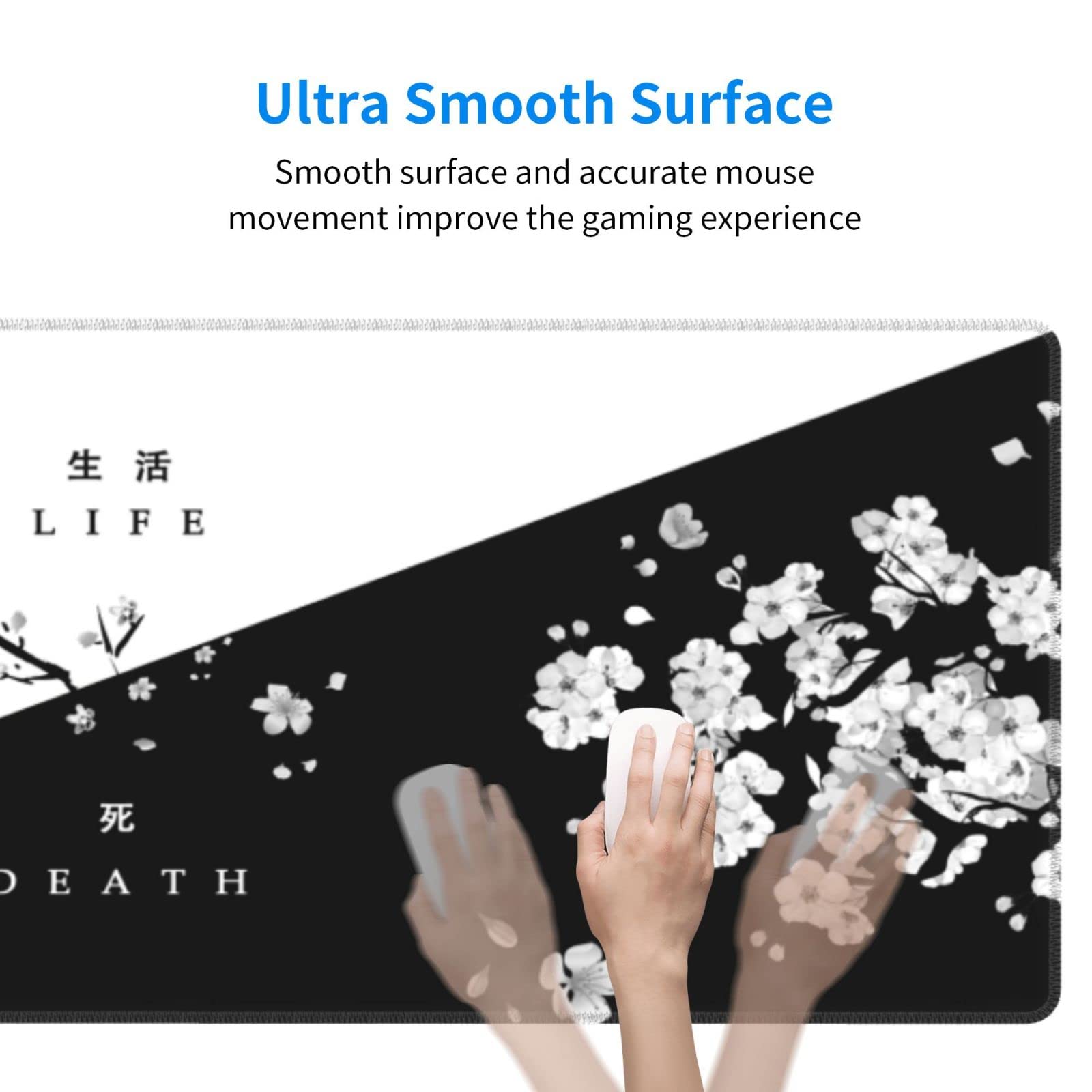 Black and White Cherry Blossom Gaming Mouse Pad - Extra Large 31.5×11.8 Inch Non-Slip Rubber Base Keyboard Mat - Perfect for PC, Laptop & Office Workstations - Ideal for Gamers, Programmers & Home Office Use