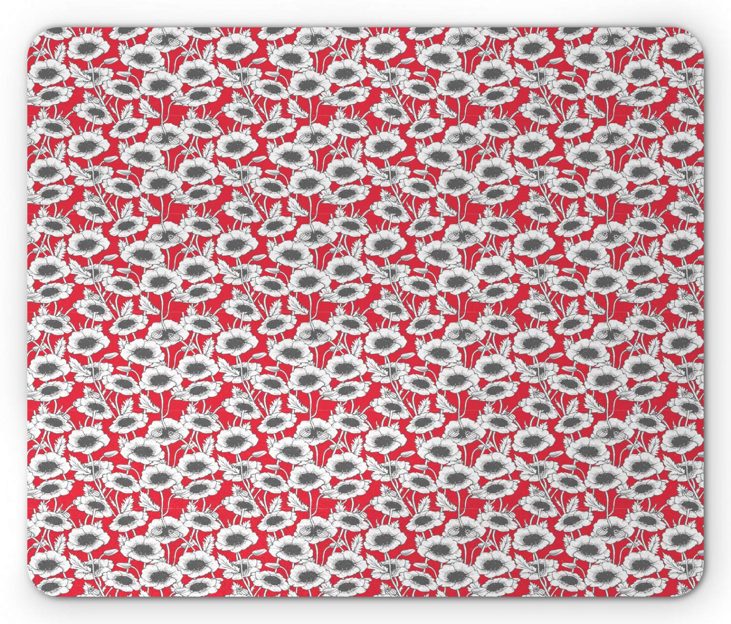 Ambesonne Botanical Mouse Pad - Monochrome Poppy Flowers on Summer Tone Background, Non-Slip Rubber Mousepad (Standard Size, Dark Coral & Grey) for Office, Gaming & Home Computer Use