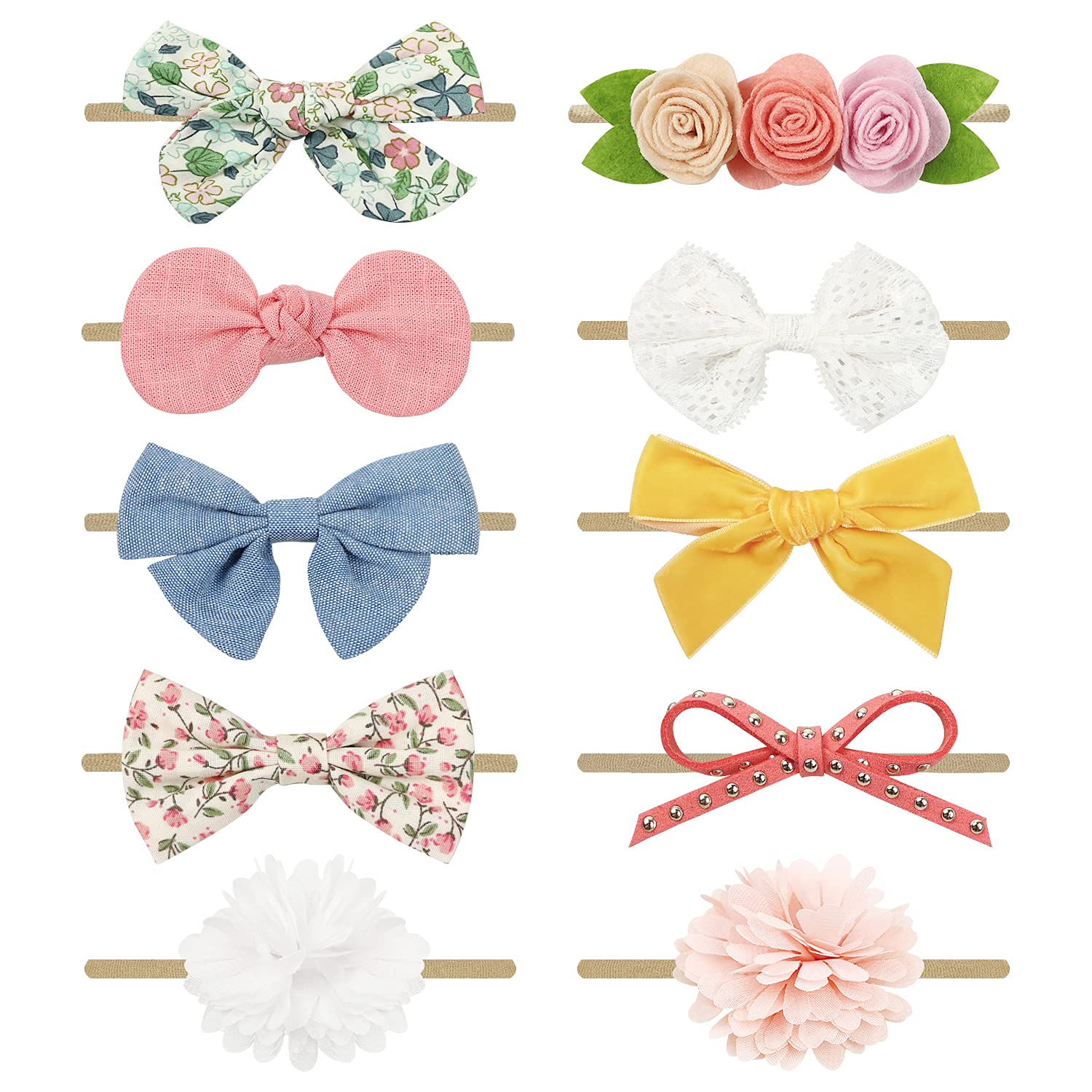 Soft Nylon Baby Girl Headbands with Bows - Handmade Newborn & Toddler Hair Accessories for Infant Girls & Kids - Perfect for Birthday Parties, Photo Shoots & Everyday Wear