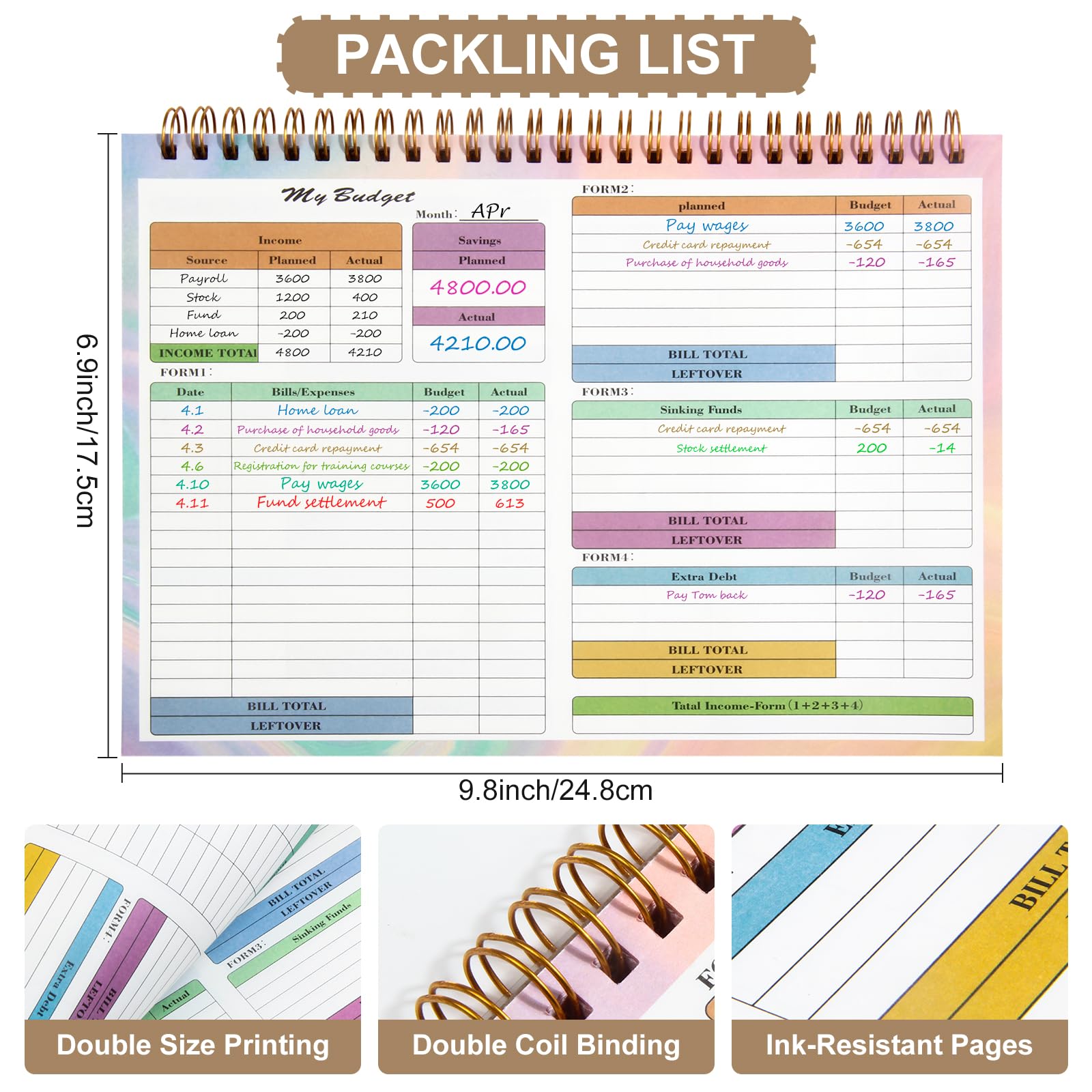 2024-2025 Undated Budget Planner with 50 Sheets & Stickers – B5 Size (9.7x7.2in) Debt Repayment, Bill Organizer & Finance Planner for Money Management – Perfect for Home Office, College Students, and Personal Finance Tracking