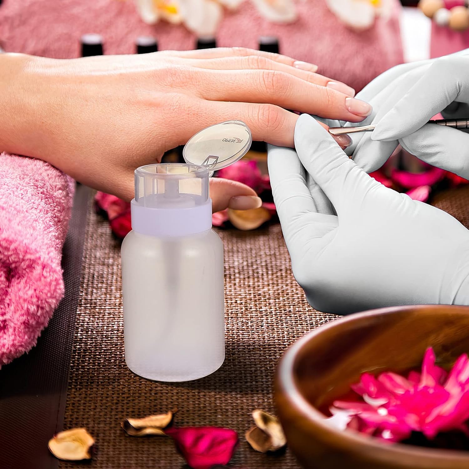 Nyamah 60ML Empty Plastic Nail Polish Remover Bottle with Push Down Pump - Refillable Liquid Dispenser for Nail Art, Makeup Remover & Beauty Products - Perfect for Salon, Home & Travel Use