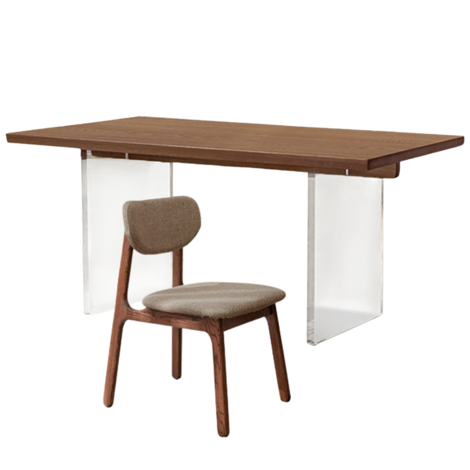 Premium Black Walnut & Oak Solid Wood Acrylic Suspension Dining Table - Modern Floating Design for Kitchen, Dining Room & Small Spaces