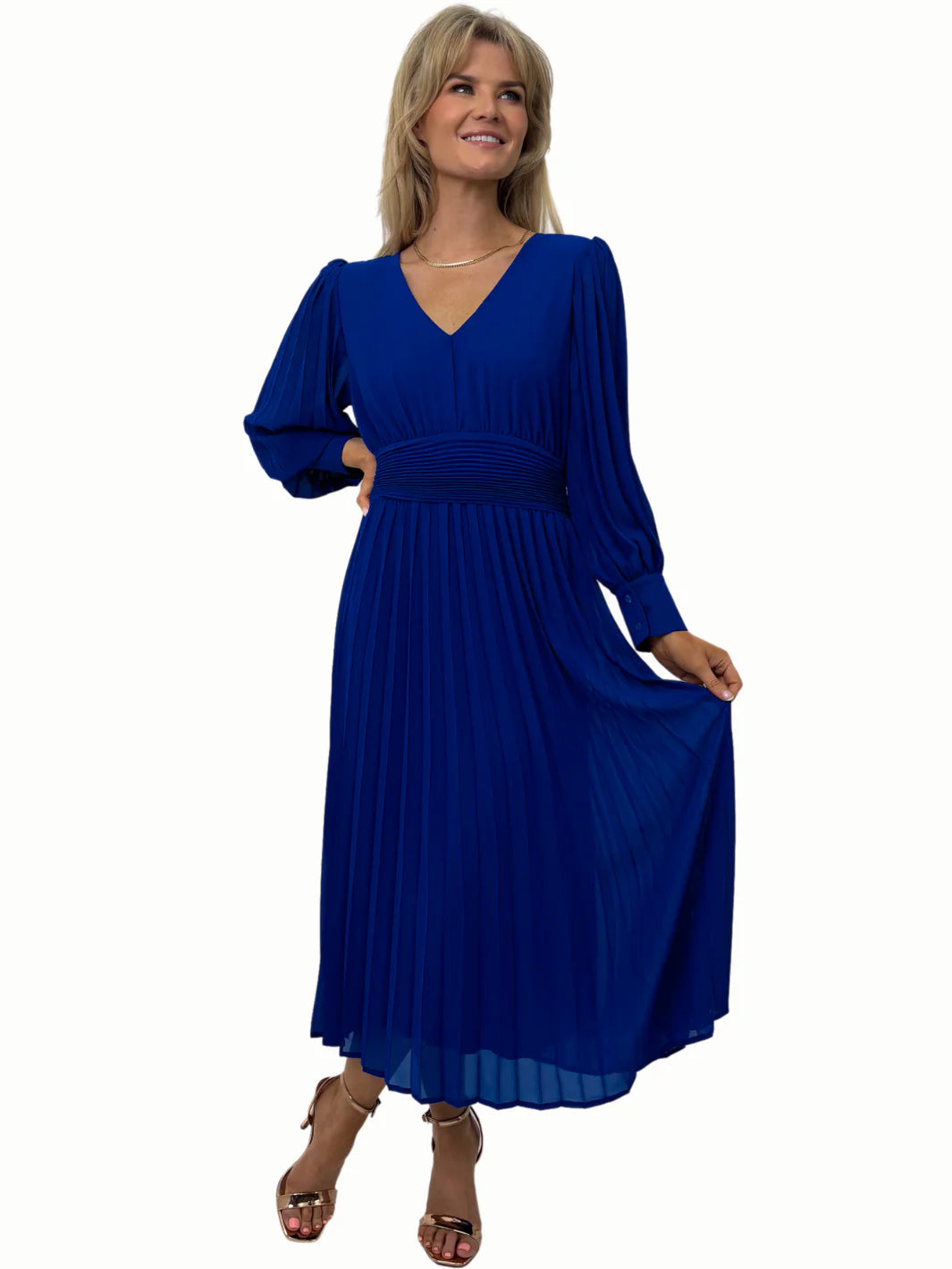Hannah Midi Dress for Women - Flowy Blue Summer Dress with Short Sleeves | Perfect for Beach Vacation, Date Night & Casual Outings