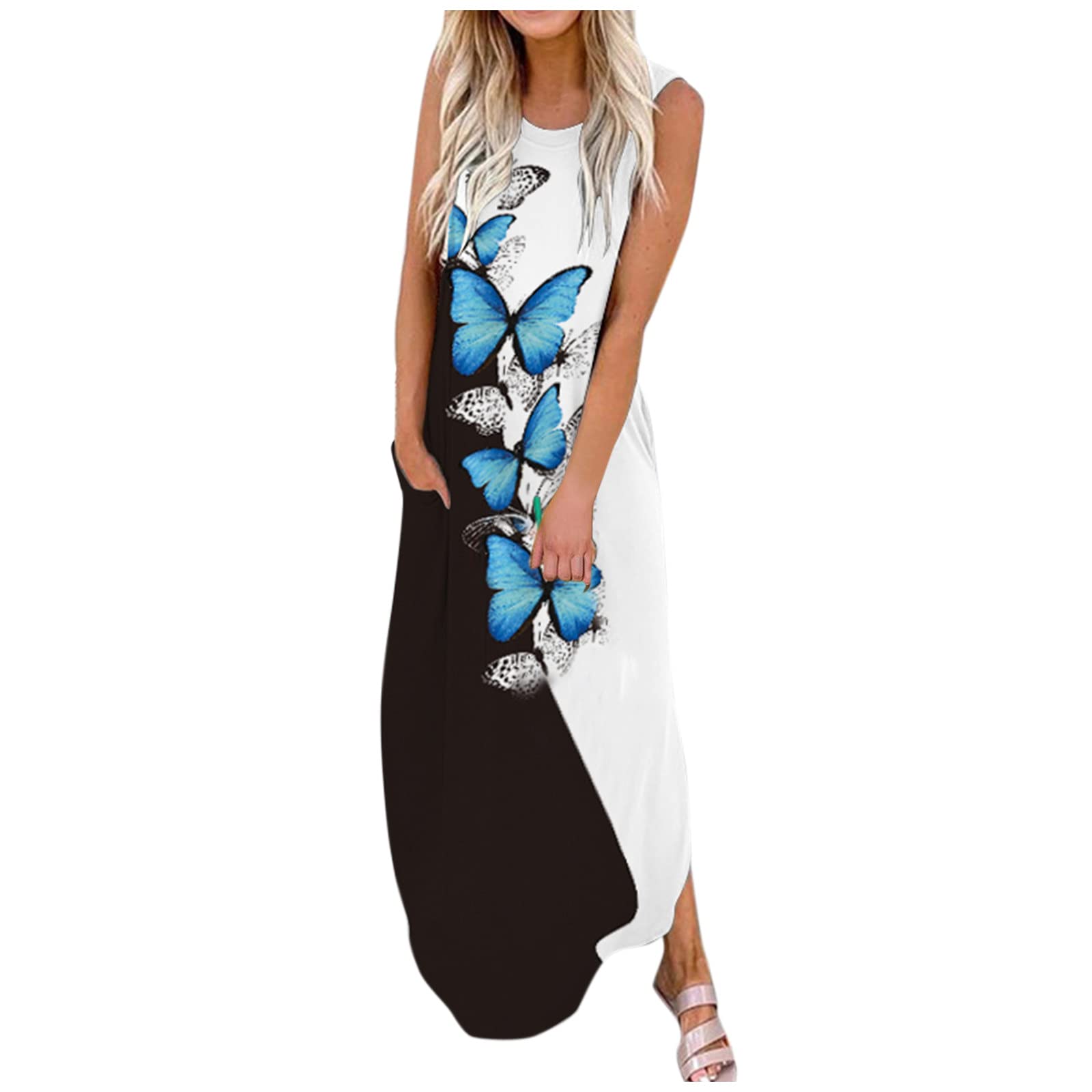 Floral Maxi Dress for Women - Long Floral Print Casual Dress with Pockets, Plus Size Beach Dress, Sexy Summer Dress for Vacations & Outdoor Events