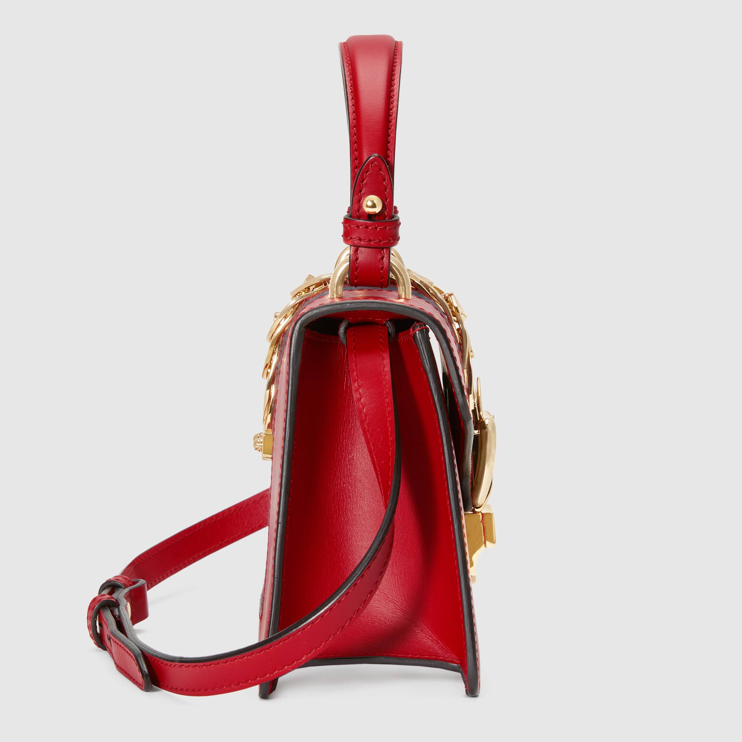 Gucci Sylvie Leather Mini Top Handle Bag in Hibiscus Red - Luxury Crossbody Purse for Women, Perfect for Parties, Dates & Everyday Use