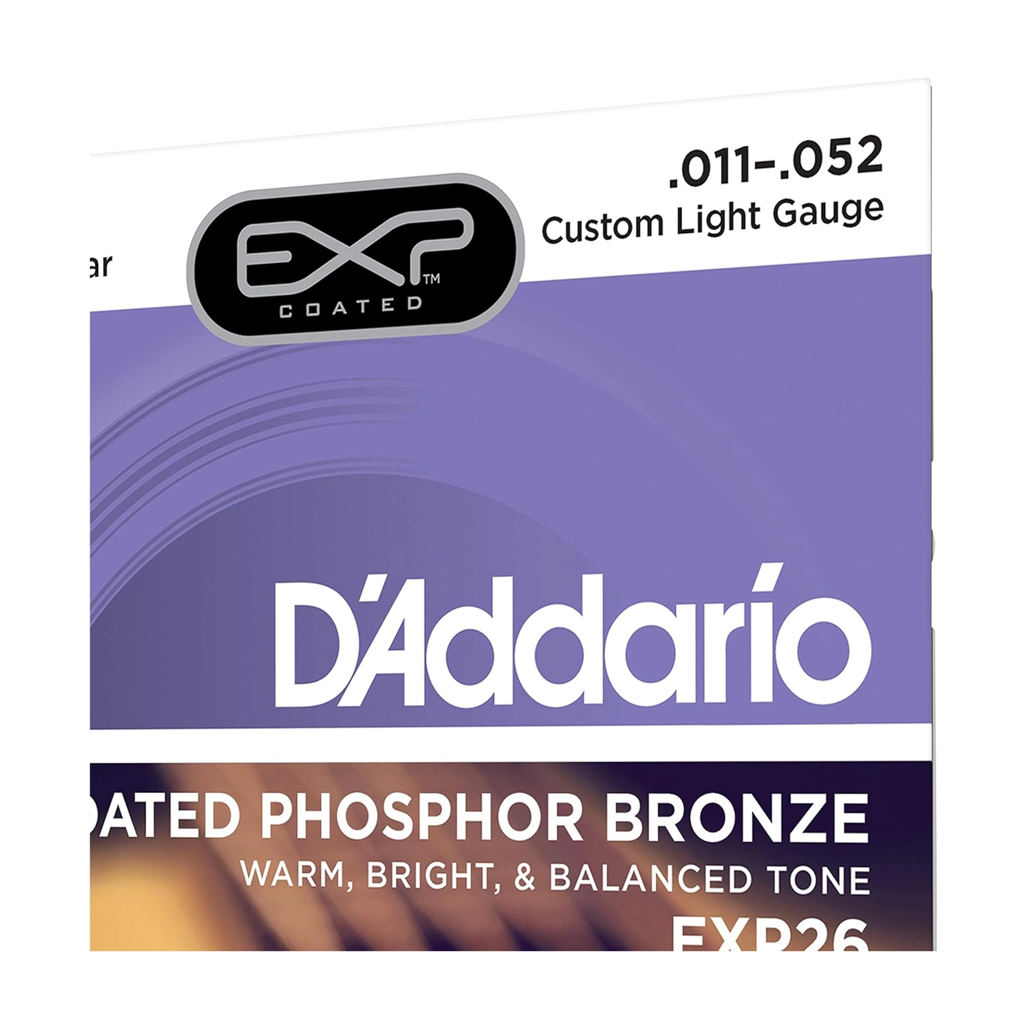 D'Addario Custom Light Gauge (.011-.052) Coated Phosphor Bronze Acoustic Guitar Strings - Perfect for Folk, Country & Fingerstyle Playing