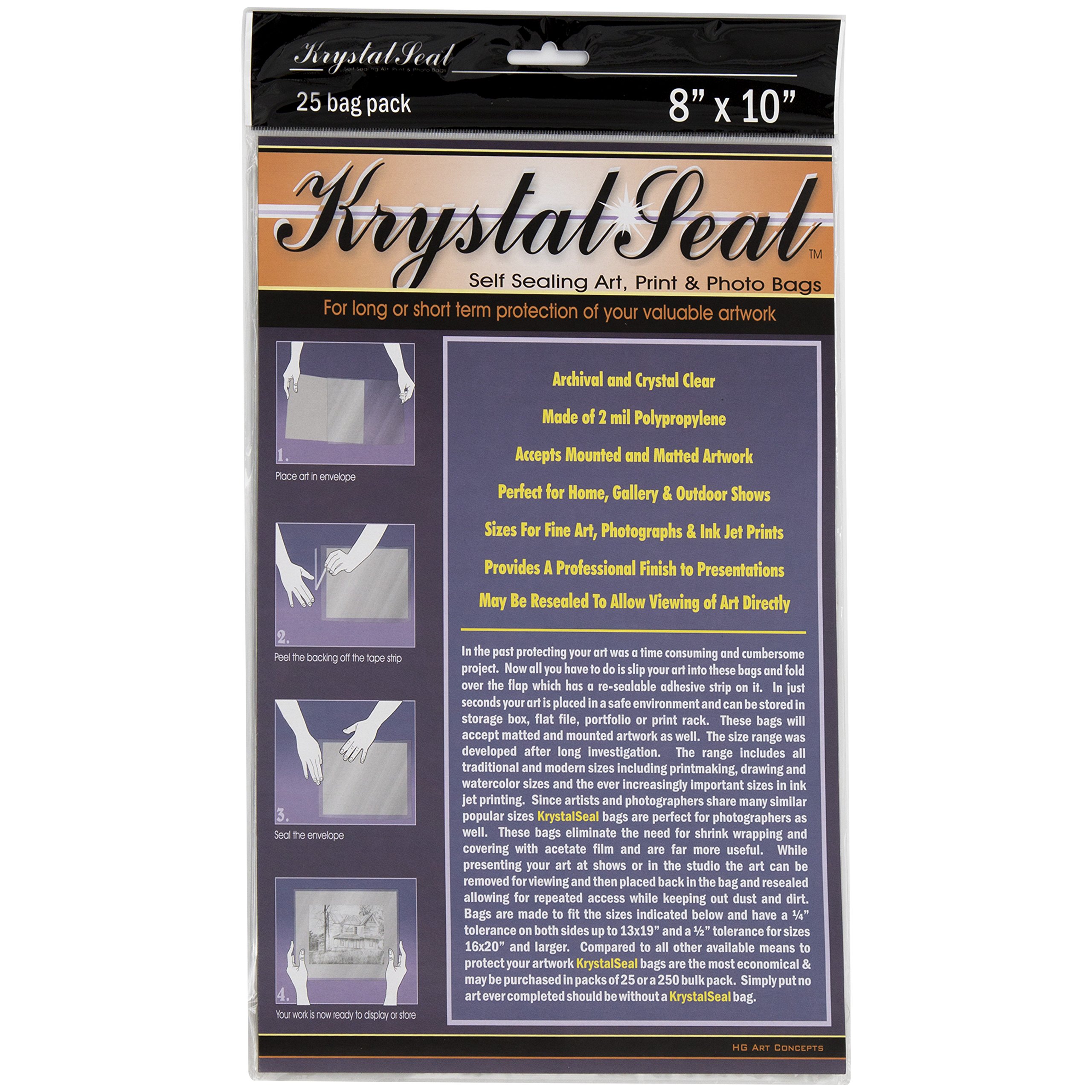 Creative Mark Krystal Seal ATC Archival Polyethylene Bags - 8 x 10 Inch Acid-Free Storage for Paintings, Artwork & Photos (Pack of 25) - Perfect for Artists, Collectors & Photo Preservation