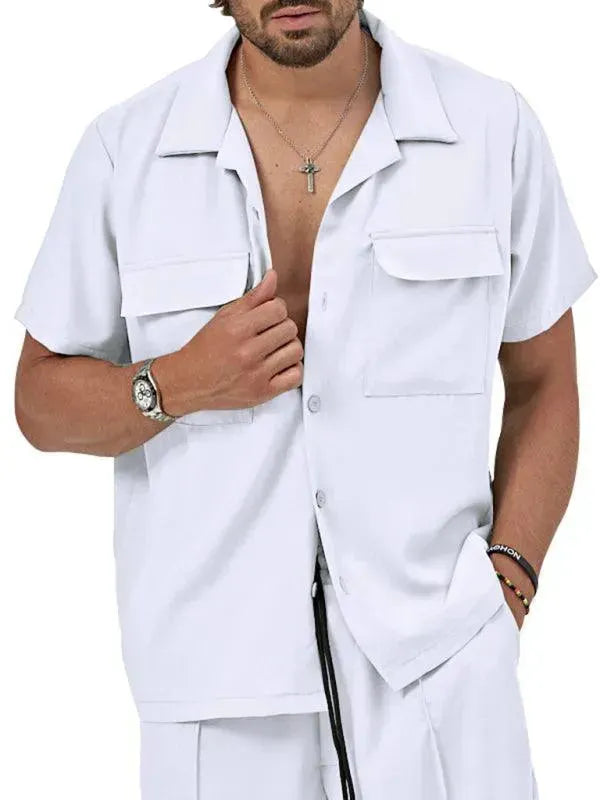 Men's Casual Short Sleeve Button Down Shirt & Relaxed Fit Shorts Set - Perfect for Summer Outings, Beach Vacations, and Weekend Relaxation
