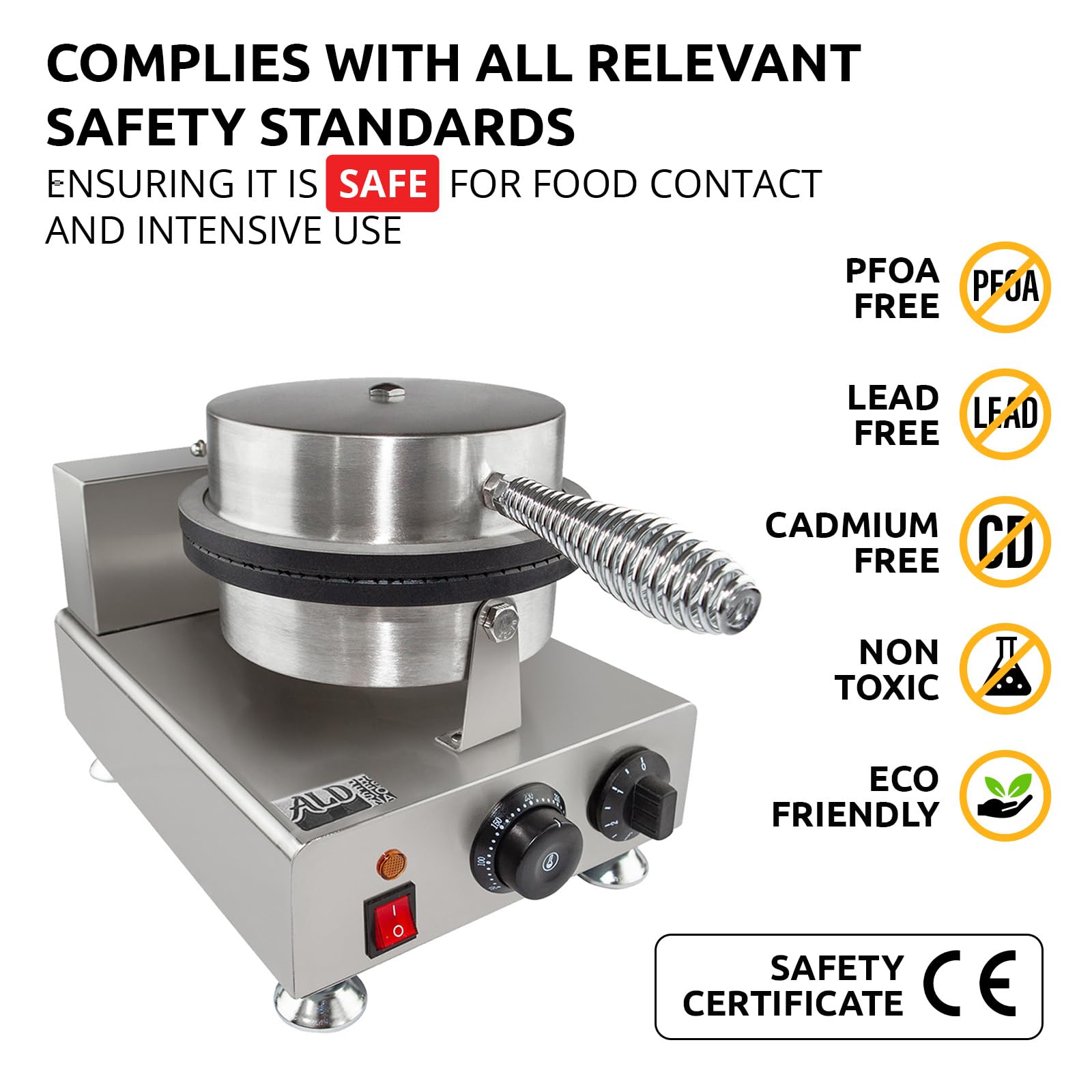 ALDKitchen Stainless Steel Waffle Cone Maker - 1-Head Electric Ice Cream Cone Iron for Homemade Desserts | Perfect for Parties, Ice Cream Shops & Home Baking