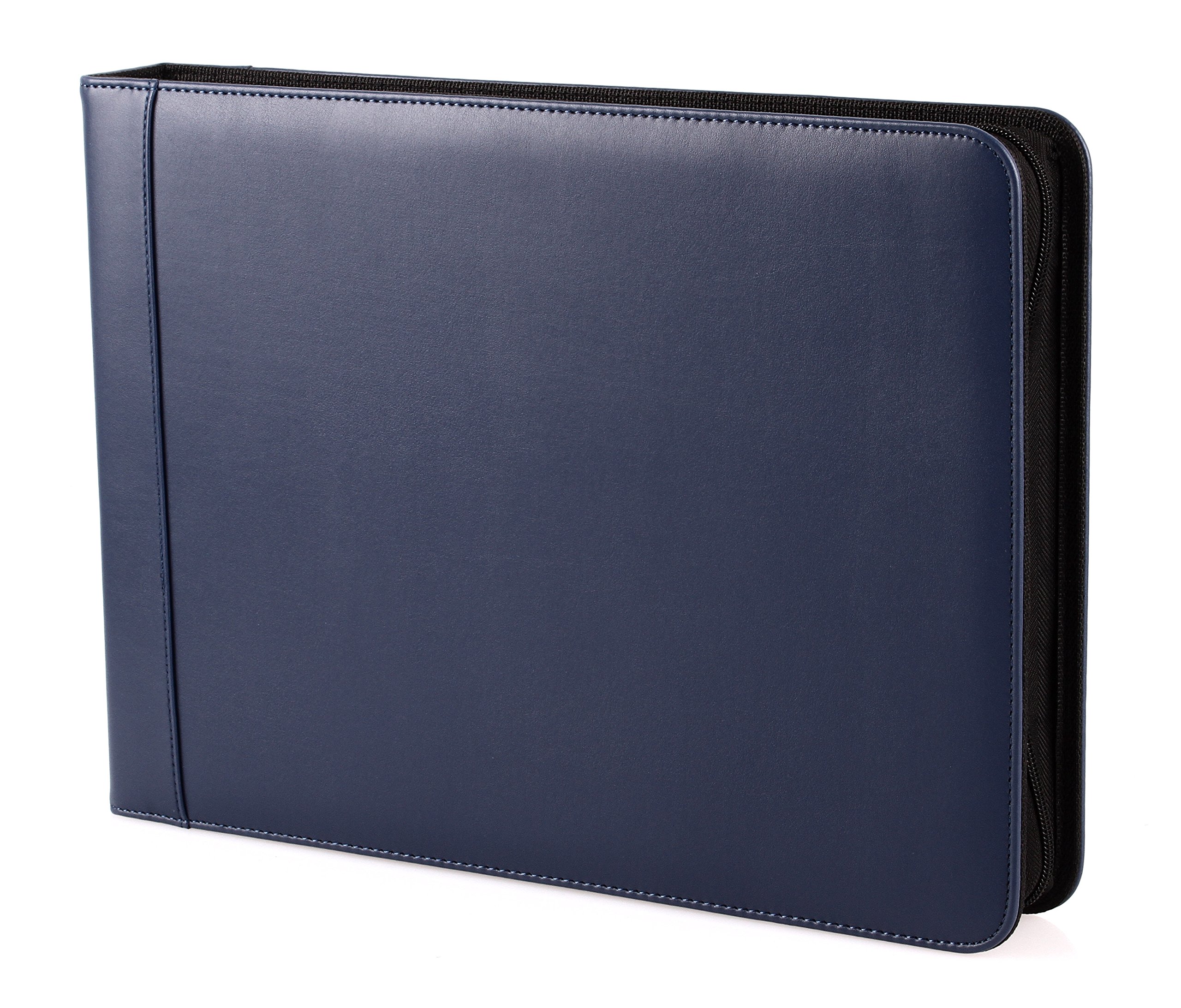 2Fold Zippered Business Checkbook - 7 Ring Binder for Checks with Built-in Organizer & Business Card Holder - PU Leather Portfolio for 600 3-Up Checks (Blue) - Perfect for Accountants, Small Business Owners & Office Professionals