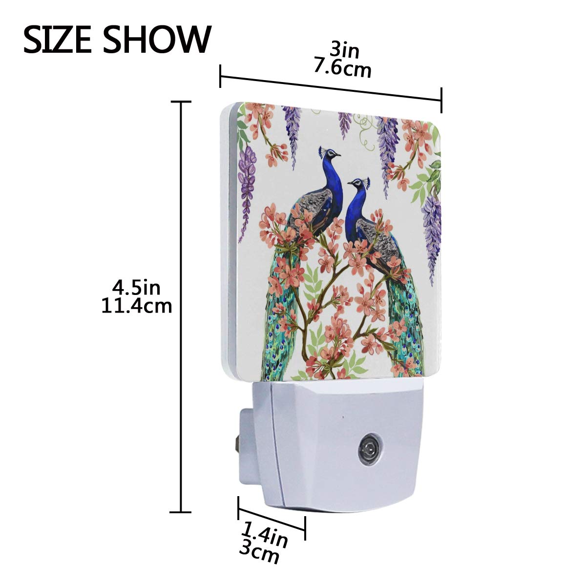 Vikko 2 Pack LED Floral Wisteria Cherry Blossom Night Light with Peacock Design - Dusk to Dawn Sensor Plug-in Nightlight for Bedroom, Living Room, Hallway - Perfect for Kids & Adults Home Decor (Ideal for Nursery, Bathroom, Staircase Safety Lighting)