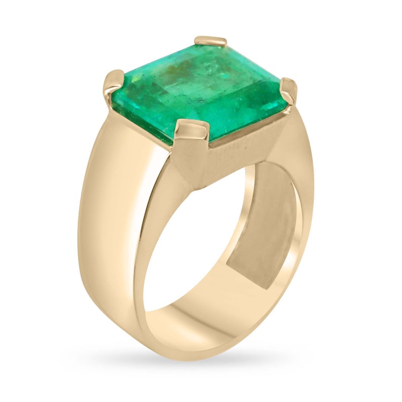5.16ct 18K Gold Men's Emerald Ring - 4 Prong Solitaire Vivid Muzo Green Gemstone, 7.5mm Unisex Pinky Band for Wedding, Engagement & Luxury Gifts