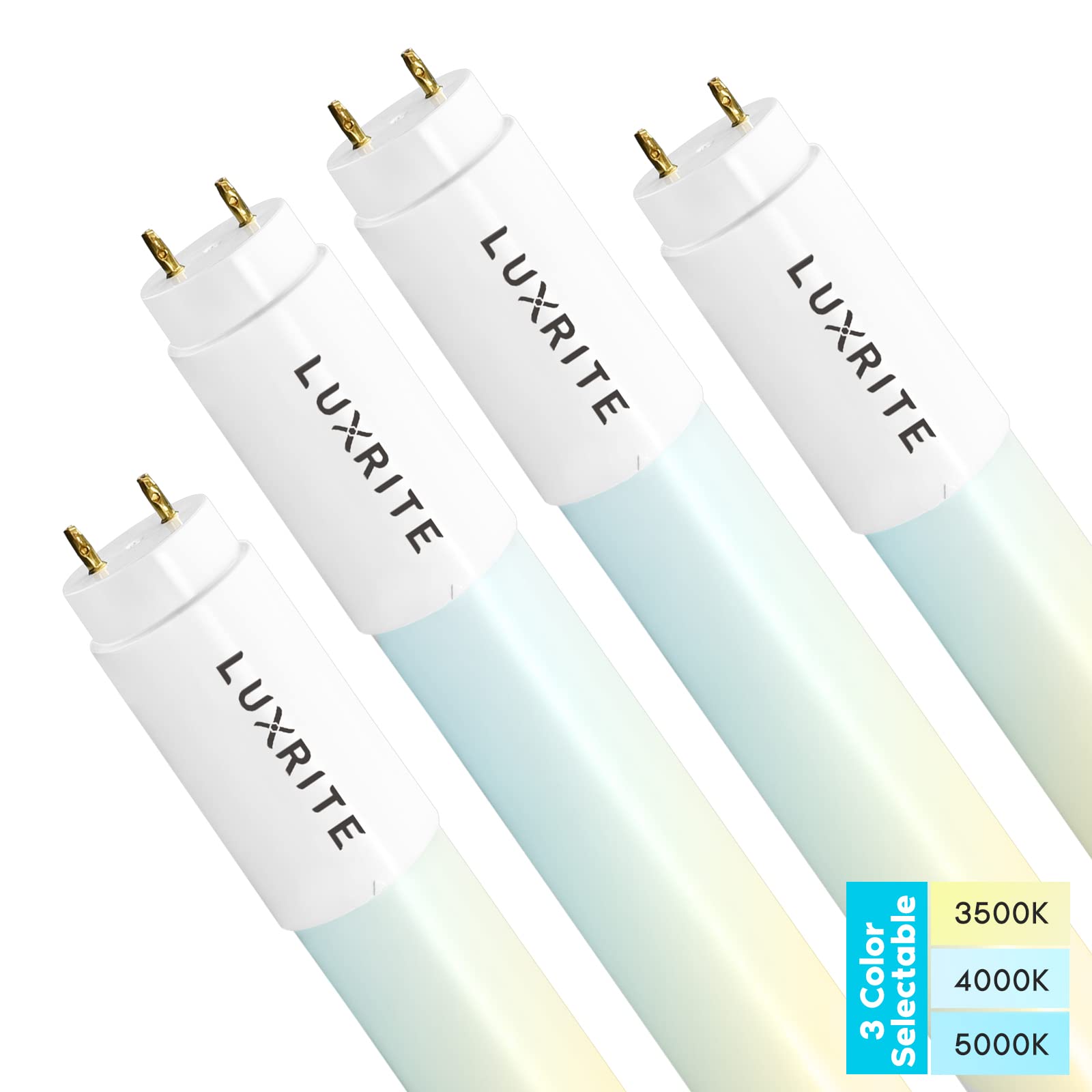 LUXRITE 3FT T8 LED Tube Light 4-Pack - 12W (25W Equivalent), Type A+B, 3500K/4000K/5000K Color Temperature, Single & Double End Powered, Plug and Play or Ballast Bypass, 1560 Lumens, Frosted Cover, UL & DLC Certified - Perfect for Office, Garage, Warehouse & Home Lighting