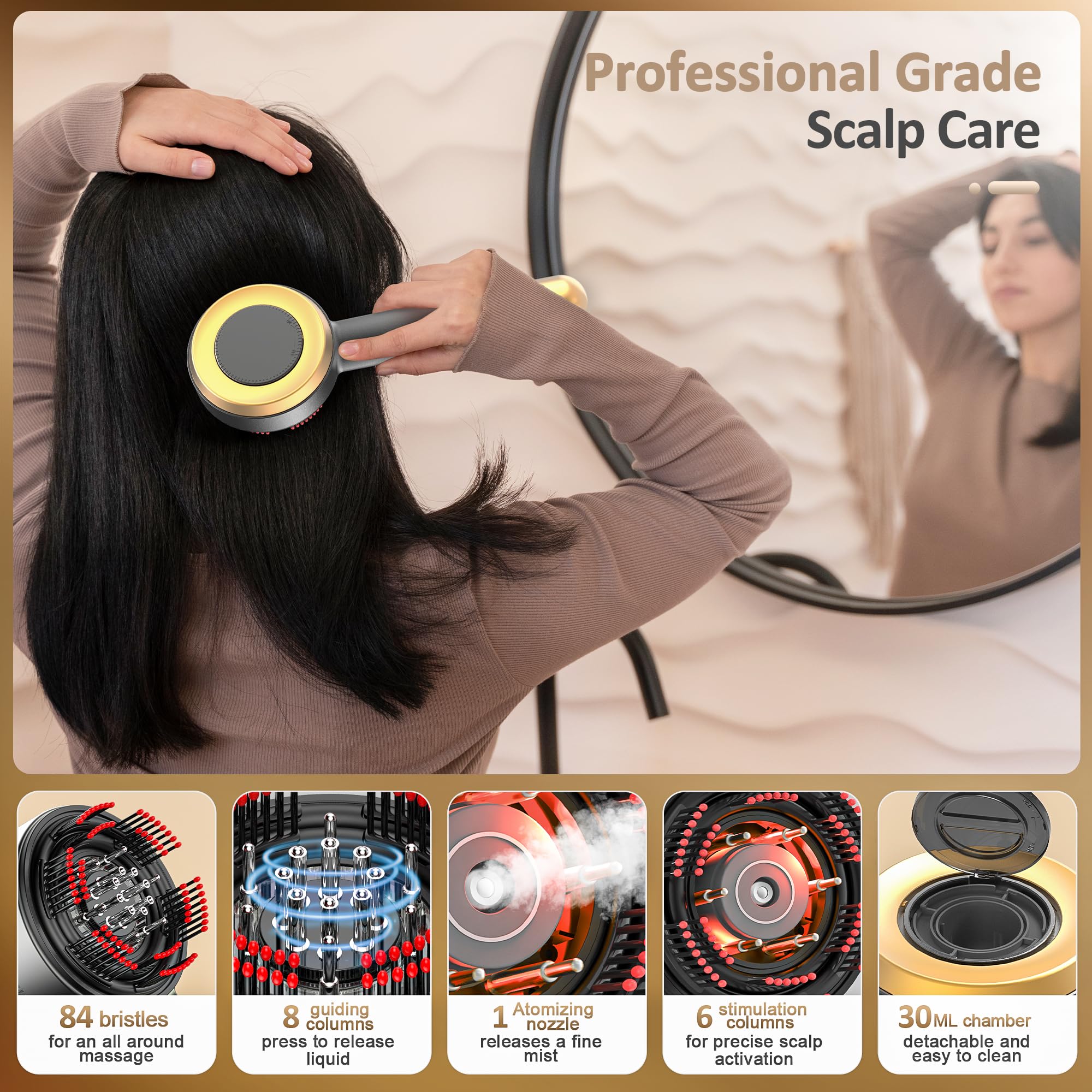 3-in-1 Electric Scalp Massager with Hair Oil Applicator & Atomization Function - Detachable Oil Chamber & Spray Nozzle for Easy Cleaning, Hair Growth Stimulator for Men & Women - Perfect for Home Hair Care & Salon Treatments