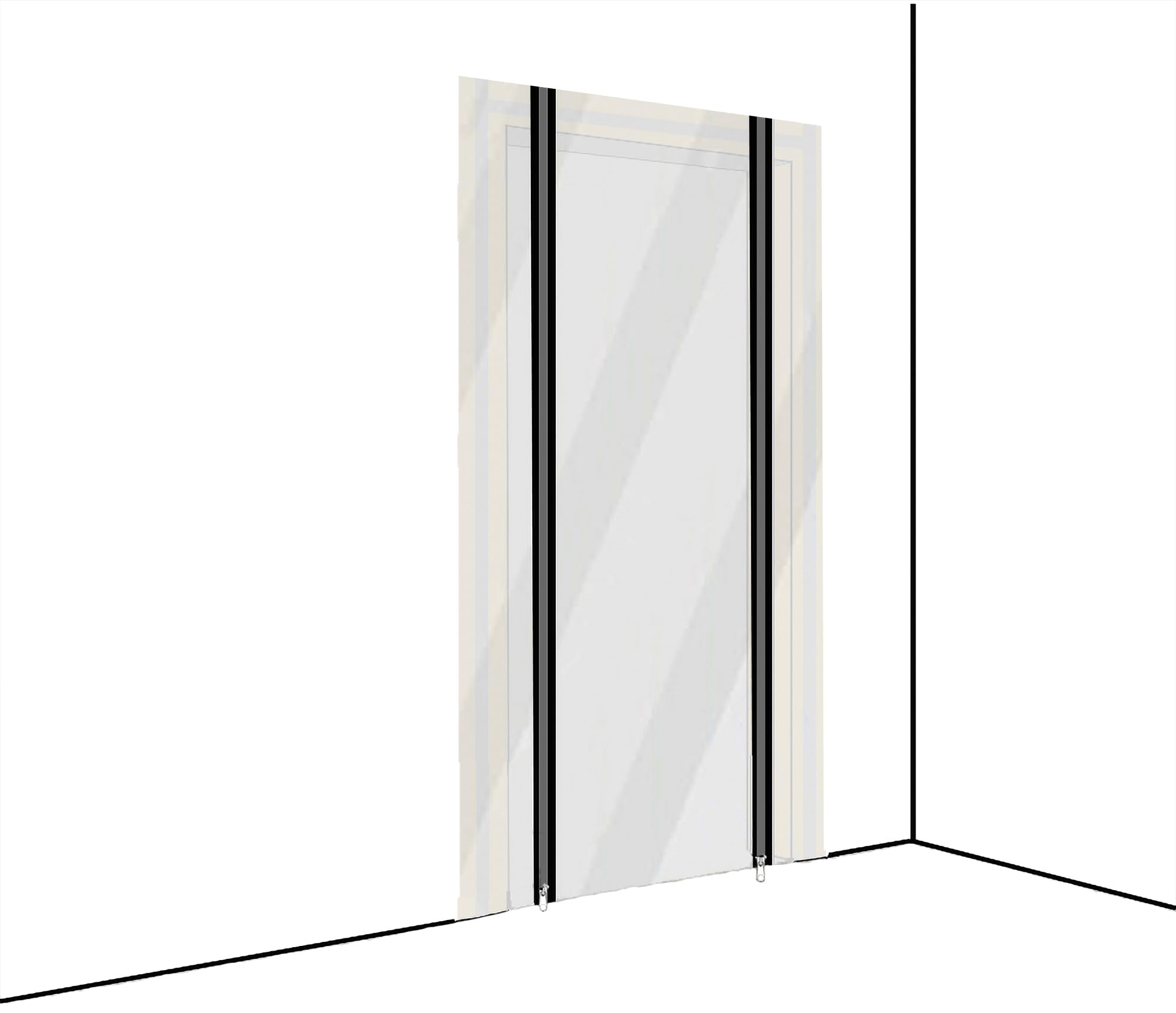 Pangolino Dust Proof Door Cover - 2 Pack Heavy Duty PE Plastic Construction Door Film 1.2m x 2.2m with Zipper Entry & Double-Sided Adhesive Tape - Velcro Seal Dust Barrier for Home Renovation, Remodeling and DIY Projects