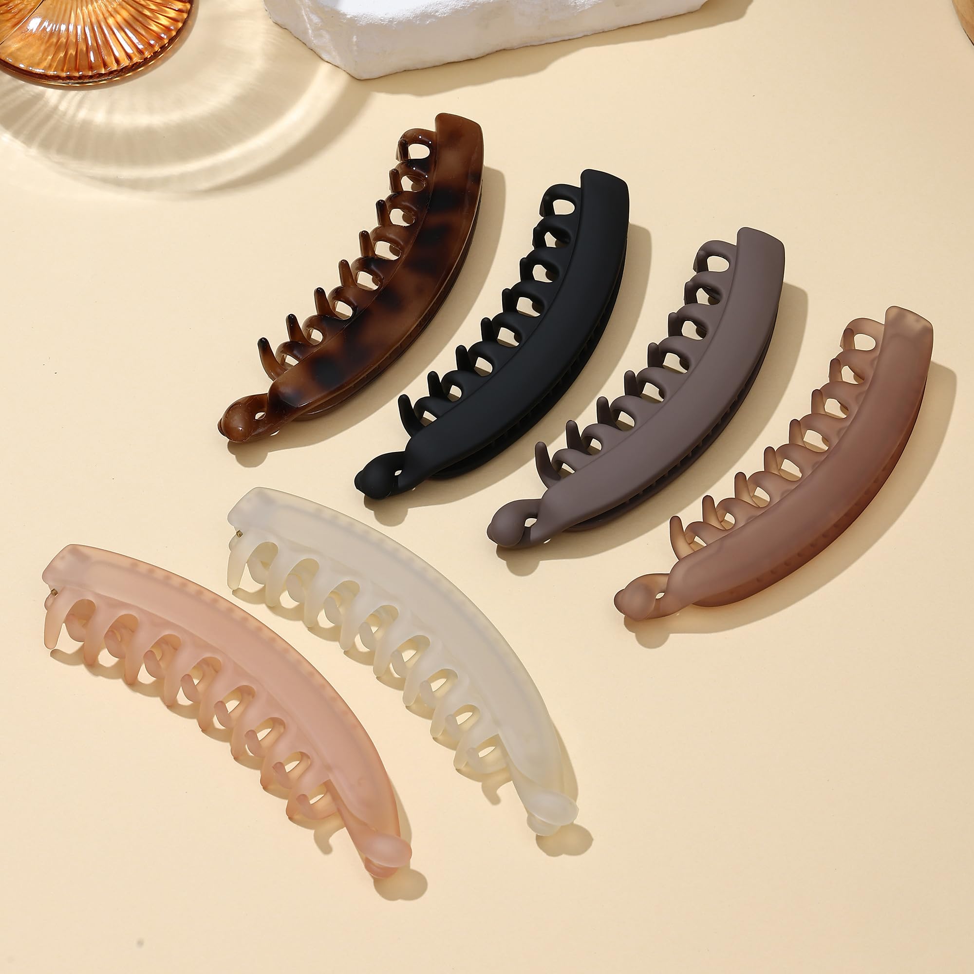 6 Pack 5.1 Inch Banana Hair Clips for Women - Strong Hold Hair Claw Clips for Thin, Fine or Thick Hair - Perfect for Ponytails, Buns & Everyday Hairstyles