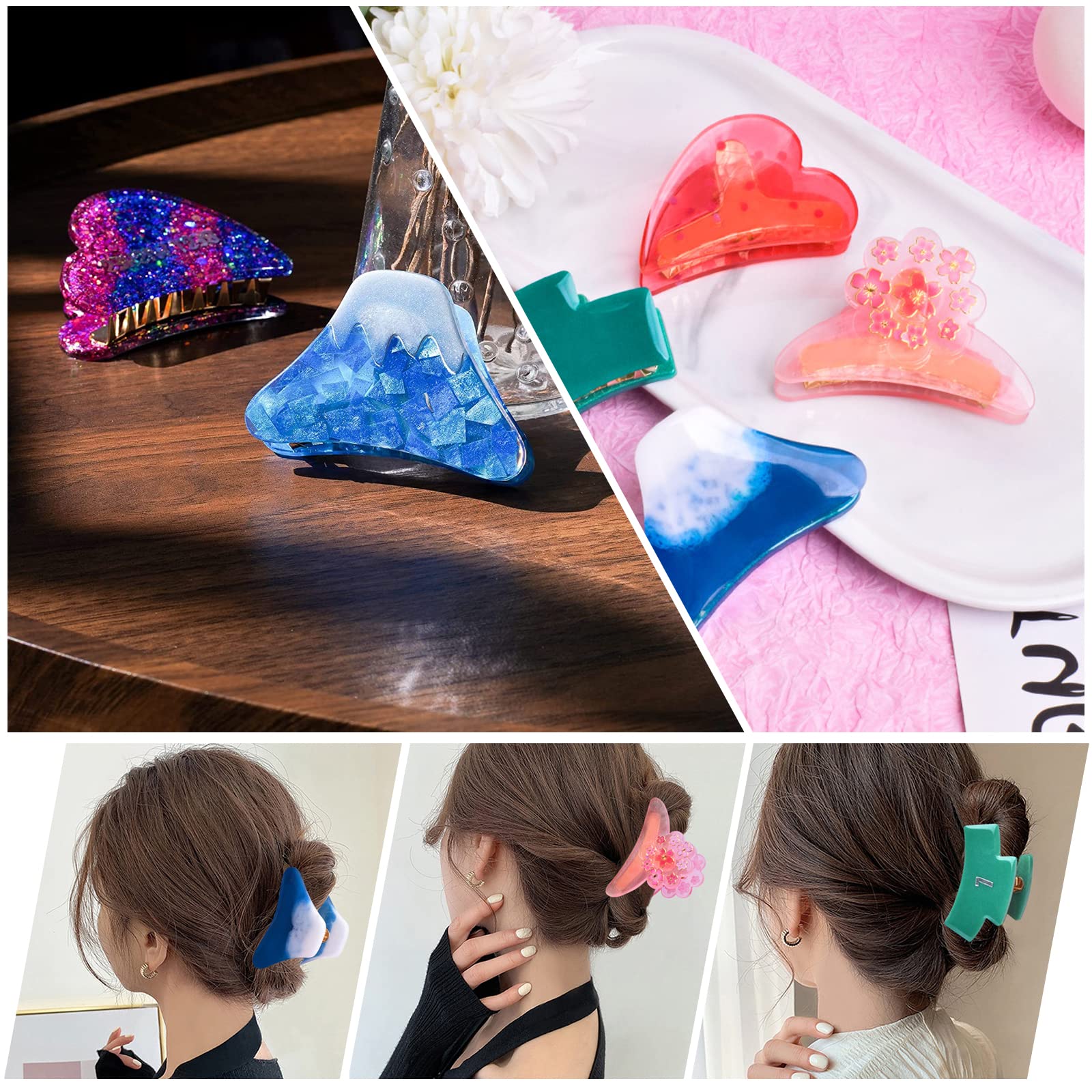 Resin Hair Clip Molds - 6 Pcs Metal Hair Claw Clips & Silicone Molds for DIY Jewelry Making, Epoxy Casting Craft Accessories (Perfect for Hair Accessories, DIY Gifts & Handmade Crafts)