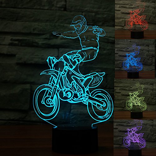 3D Cross-Country Motorcycle LED Night Light - 7 Color Changing Optical Illusion Table Lamp for Home, Office, Kids Room - Perfect Gift for Christmas, Birthday, Motorcycle Lovers & Children Decor