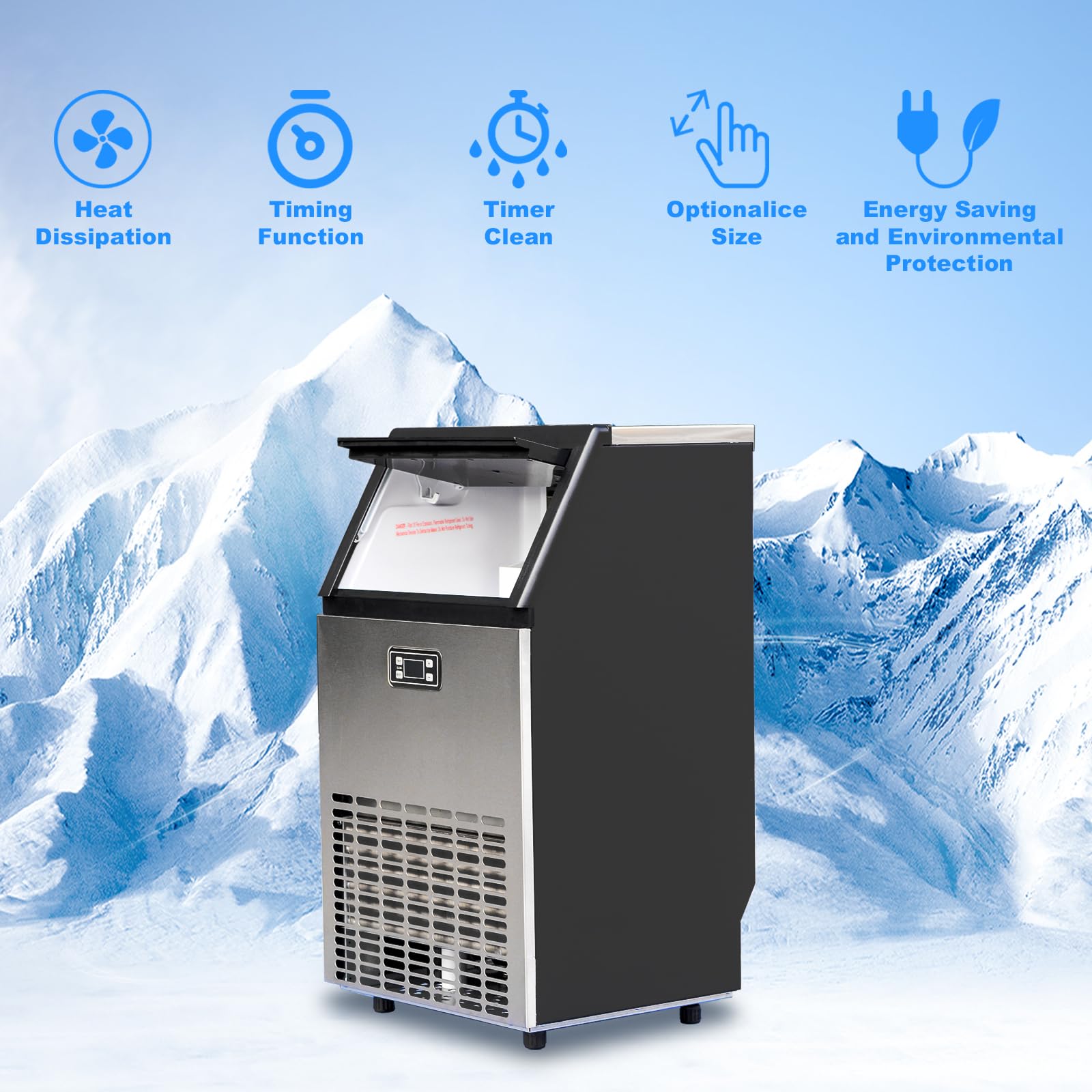 Commercial Under Counter Ice Maker Machine - 99Lbs/24H Fast Ice Production, Auto-Clean Stainless Steel Freestanding Ice Maker for Restaurants, Bars, and Home Use