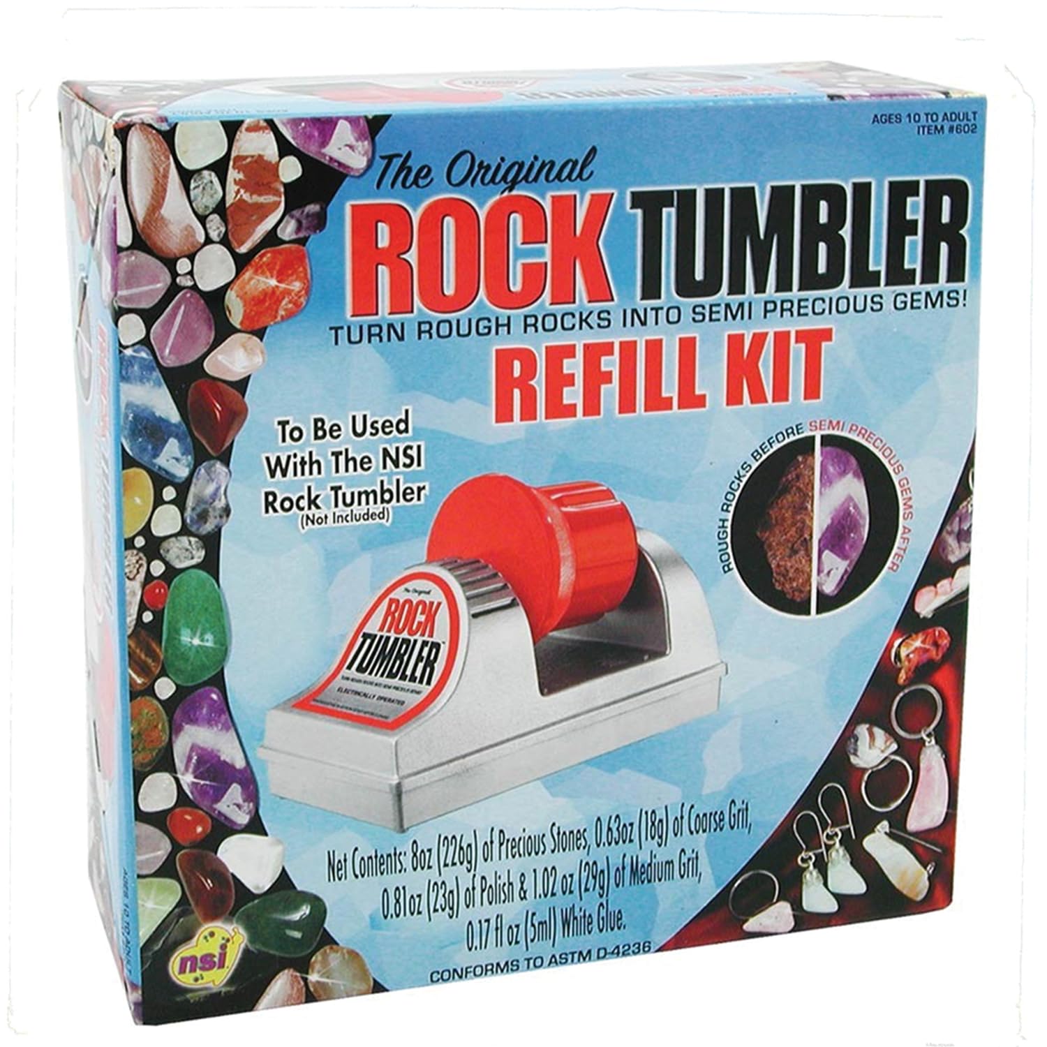 NSI Rock Tumbler Refill Kit - Classic Grit & Polish Set for Rock Polishing - Perfect for Jewelry Making, Geology Hobbies & DIY Crafts