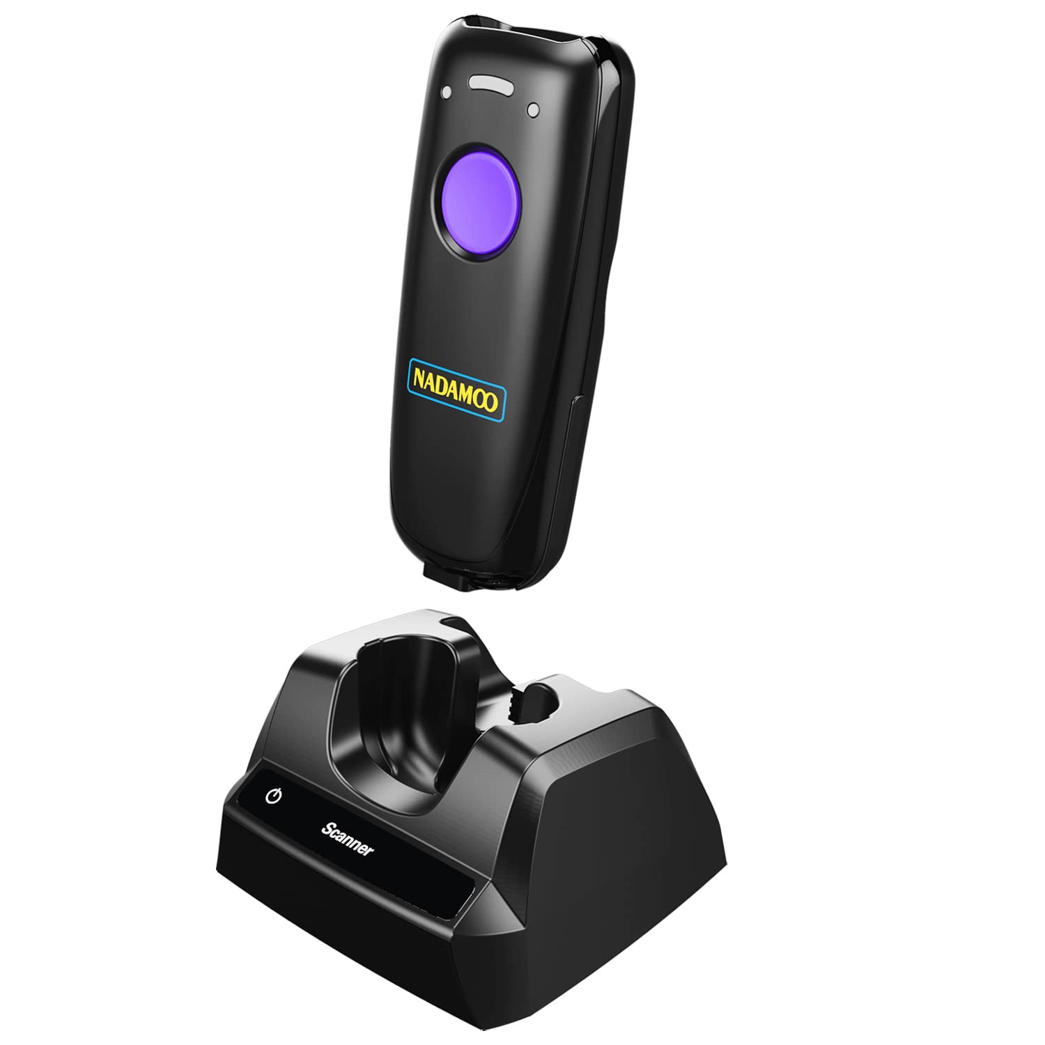 NADAMOO 2D Wireless Barcode Scanner - Bluetooth & USB Portable QR Code Reader for iPhone, iPad, Android, PC & POS Systems | Fast Scanning for Retail, Warehouse & Inventory Management | Includes Charging Dock (Purple)