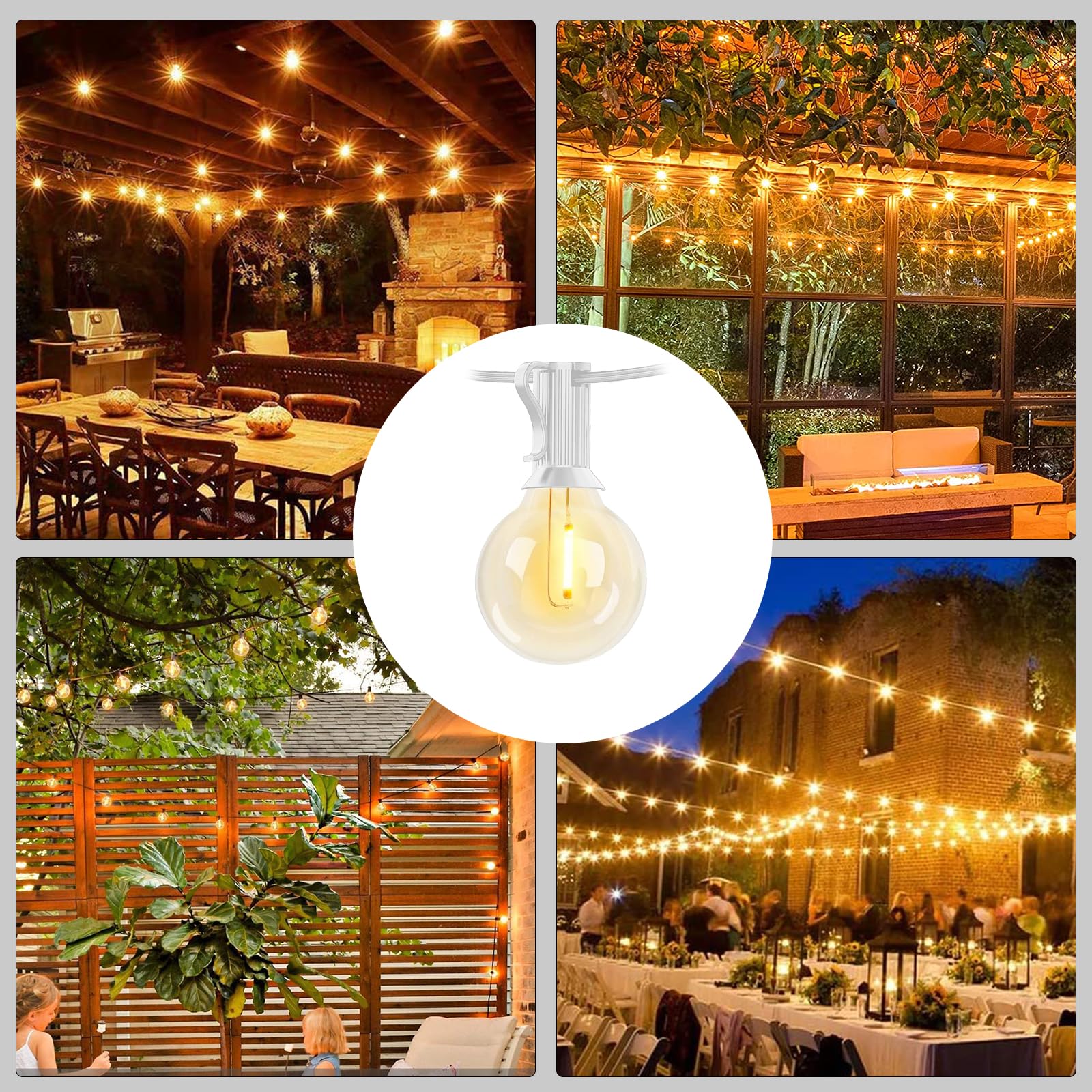 25Ft LED Outdoor String Lights - Connectable Dimmable Waterproof Patio Lights with 27 Shatterproof G40 Bulbs for Garden, Balcony, Backyard & Outdoor Decor | Perfect for Parties, Weddings & Evening Ambiance