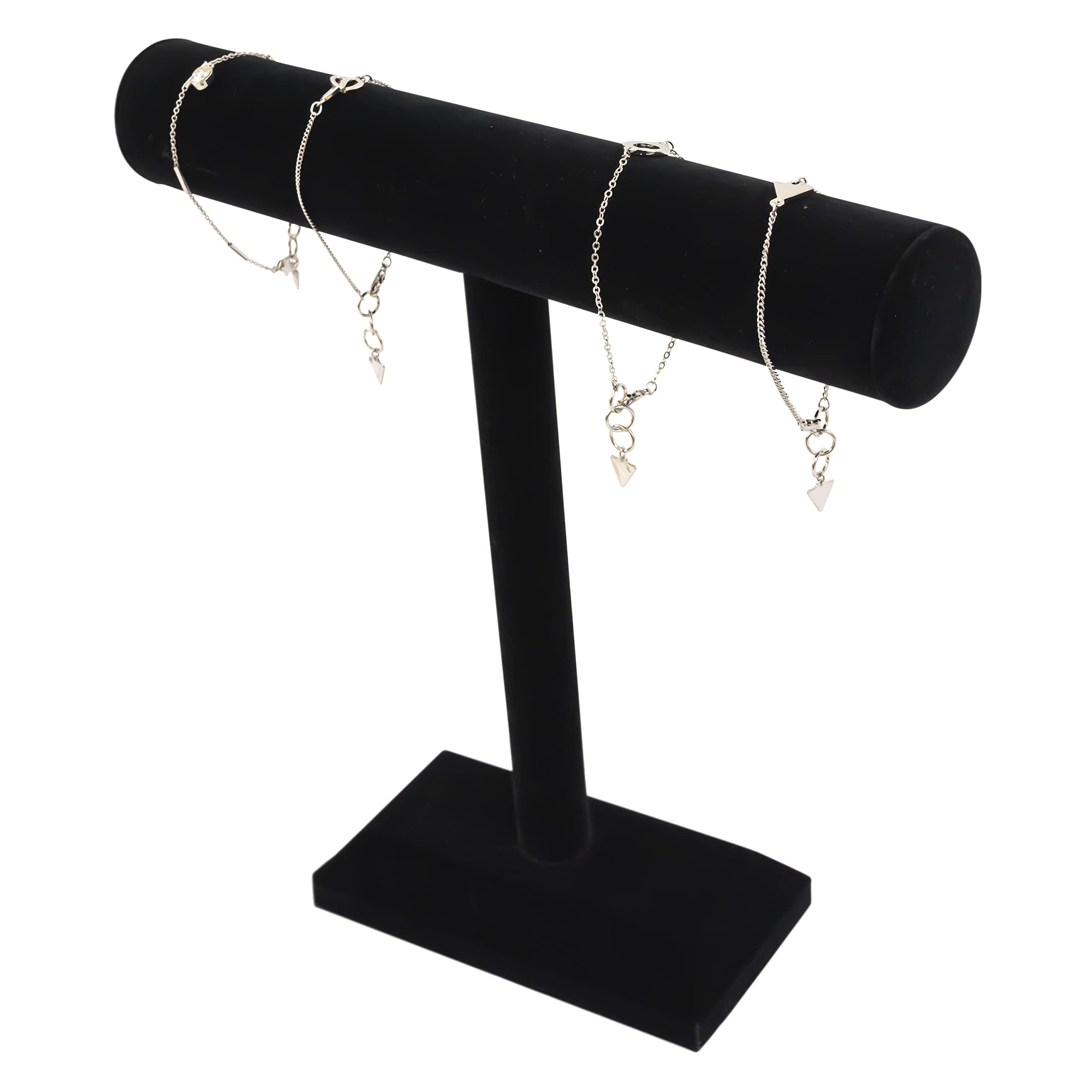 Black Velvet Jewelry Display Stand - Single T-Bar Holder for Bracelets, Necklaces, Watches & Bangles (12