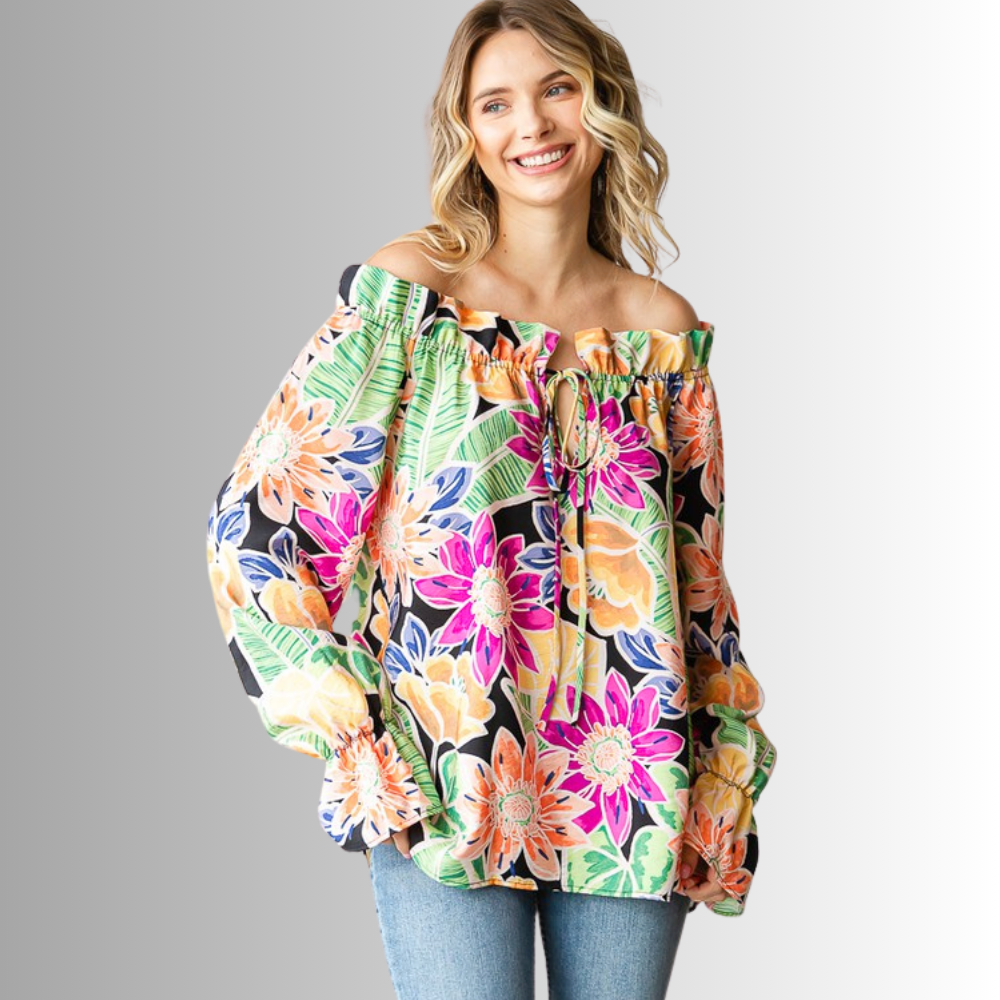 Off the Shoulder Floral Top Women's Summer Blouse - Boho Chic Floral Print Shirt for Beach, Vacation & Date Night Outfits
