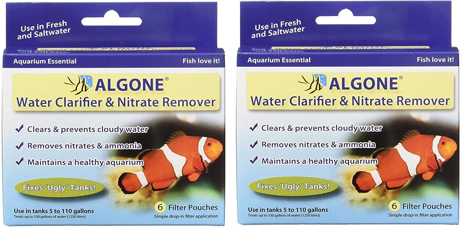 Algone Aquarium Water Clarifier & Nitrate Remover - 6 Filter Pouches for Crystal Clear Fish Tank Water | Freshwater & Saltwater Use
