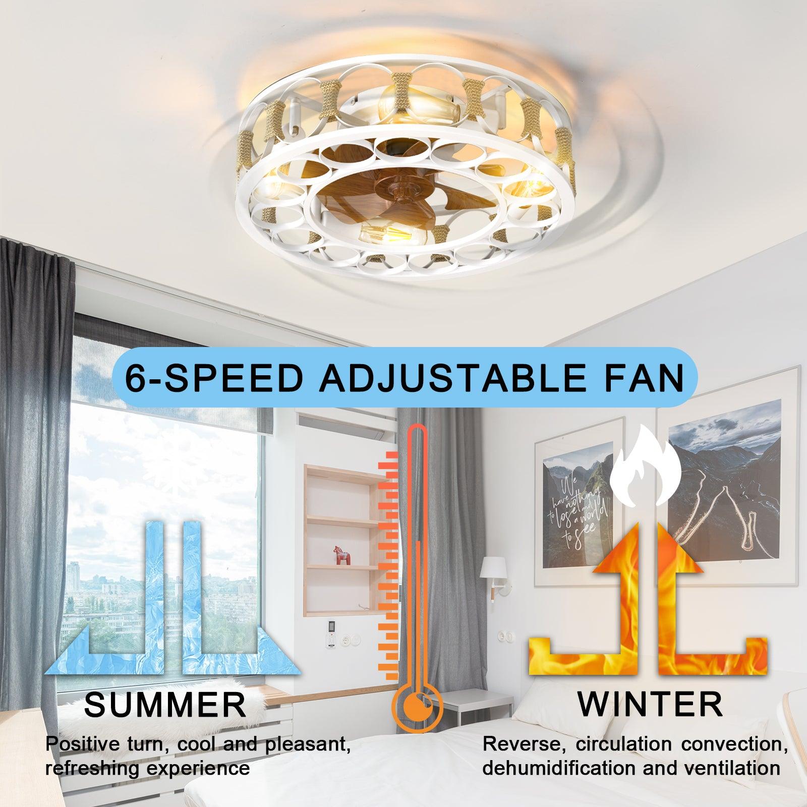 Modern Semi-Flush Mount Ceiling Fan with Lights & Remote Control - 6 Speed Reversible Blades, Includes 4 LED Bulbs (White) - Perfect for Living Room, Bedroom, and Office Spaces
