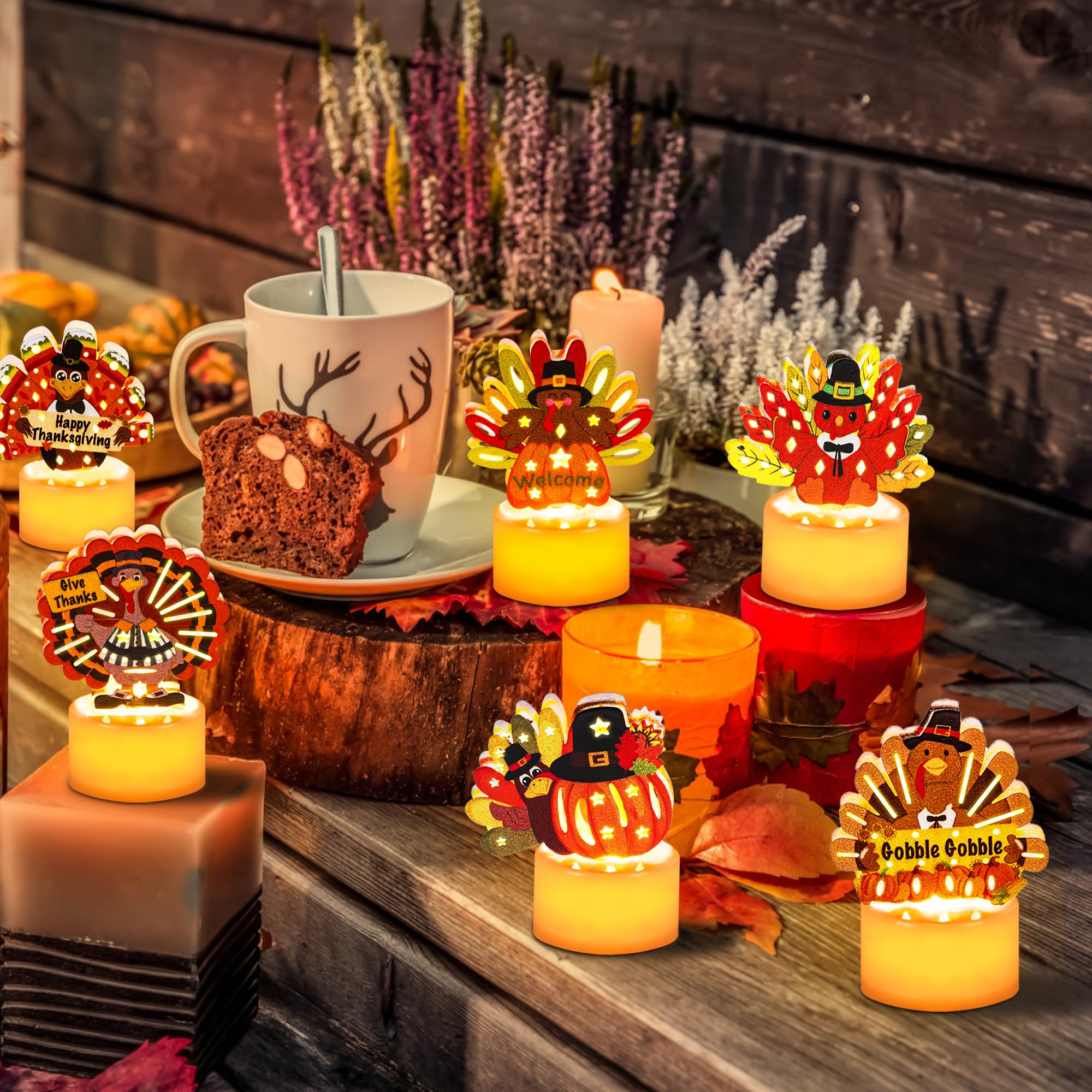 12 Pack LED Flameless Thanksgiving Tea Light Candles - Battery Operated Turkey Shaped Table Decorations for Home, Indoor Party, and Holiday Centerpieces | Perfect for Thanksgiving Dinner, Fall Decor, and Festive Gatherings