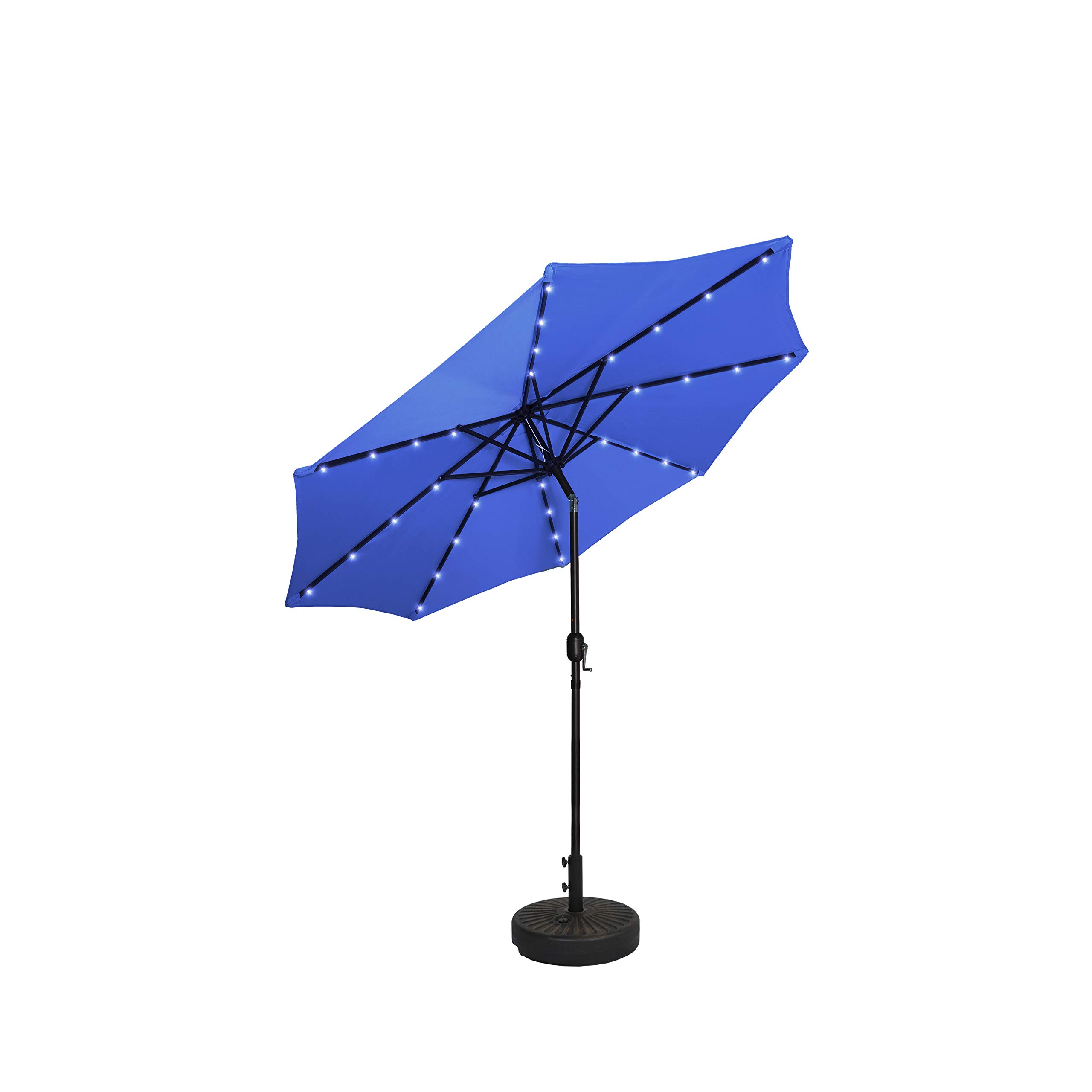 9 FT Bronze Solar Powered LED Patio Umbrella with Free Standing Weight Base - Royal Blue Outdoor Market Umbrella for Garden, Poolside, Backyard & Patio Decor