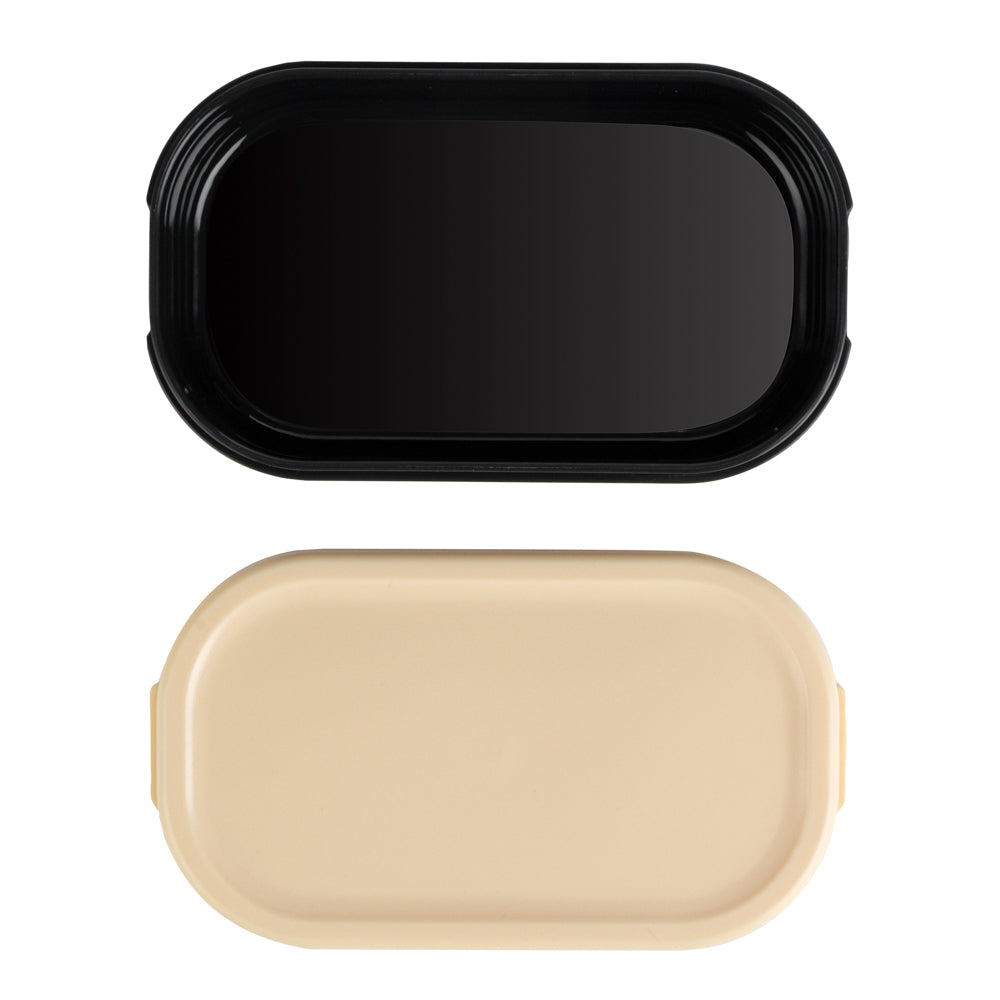Bento Tek 3 oz Black Buddha Box Snack & Sauce Container with Beige Lid - 3.75