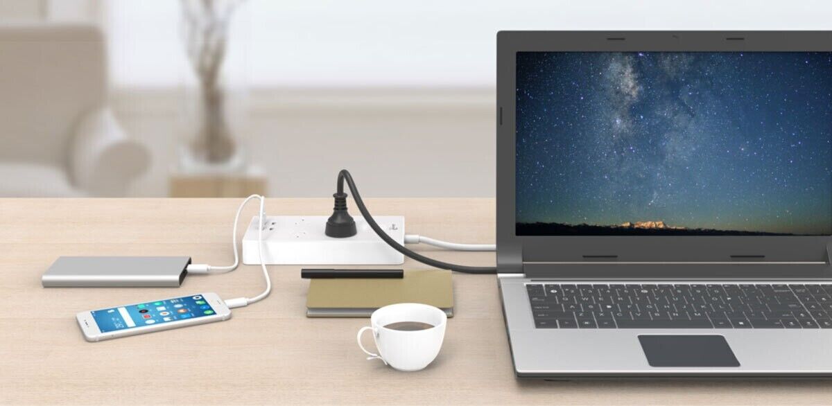 AeroCool 4 Outlet Power Strip with 4 USB Charging Ports - Surge Protector for Home, Office & Travel - Charge Phones, Laptops & Devices Safely
