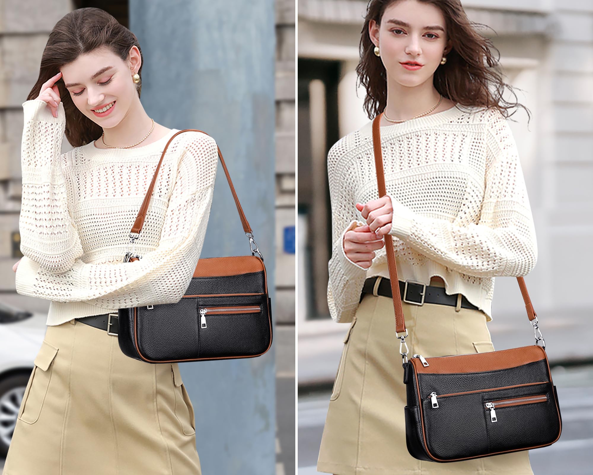 Genuine Leather Shoulder Bag for Women - Small Crossbody Handbag Purse - Stylish & Durable Ladies Handbag for Work, Travel & Everyday Use