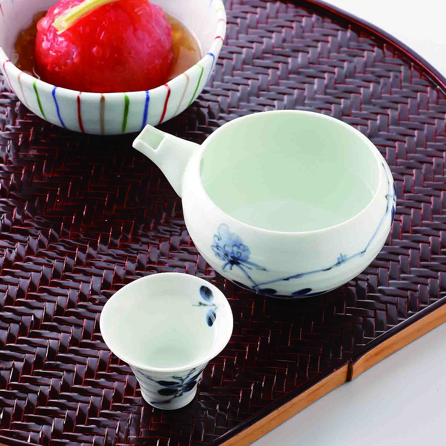 Japanese Hasami Porcelain Sake Pot & 2 Cups Set - Wild Flower Design | Traditional Ceramic Sake Serving Set for Home, Restaurant & Gift Giving | Perfect for Japanese Tea Ceremony & Dinner Parties